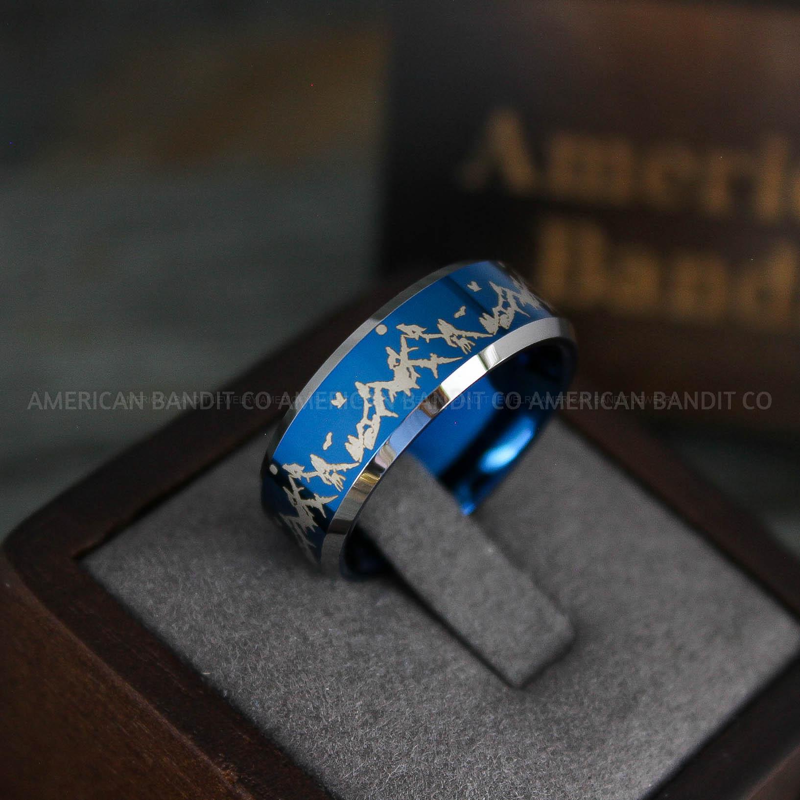 IMG_5322 Forest Ring, Mountain Range Ring, Mountains Scene Ring, Wolf Ring, Hunting Wedding Band - Image 1