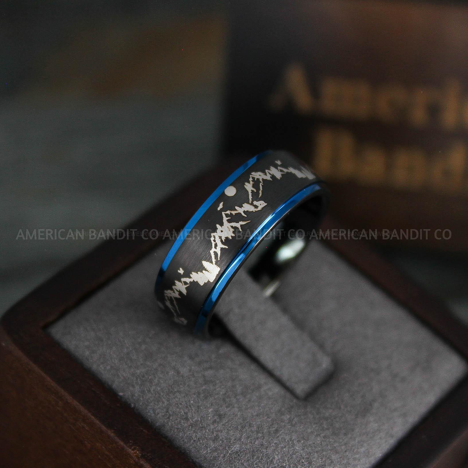 IMG_5323 Forest Ring, Mountain Range Ring, Mountains Scene Ring, Wolf Ring, Hunting Wedding Band - Image 1
