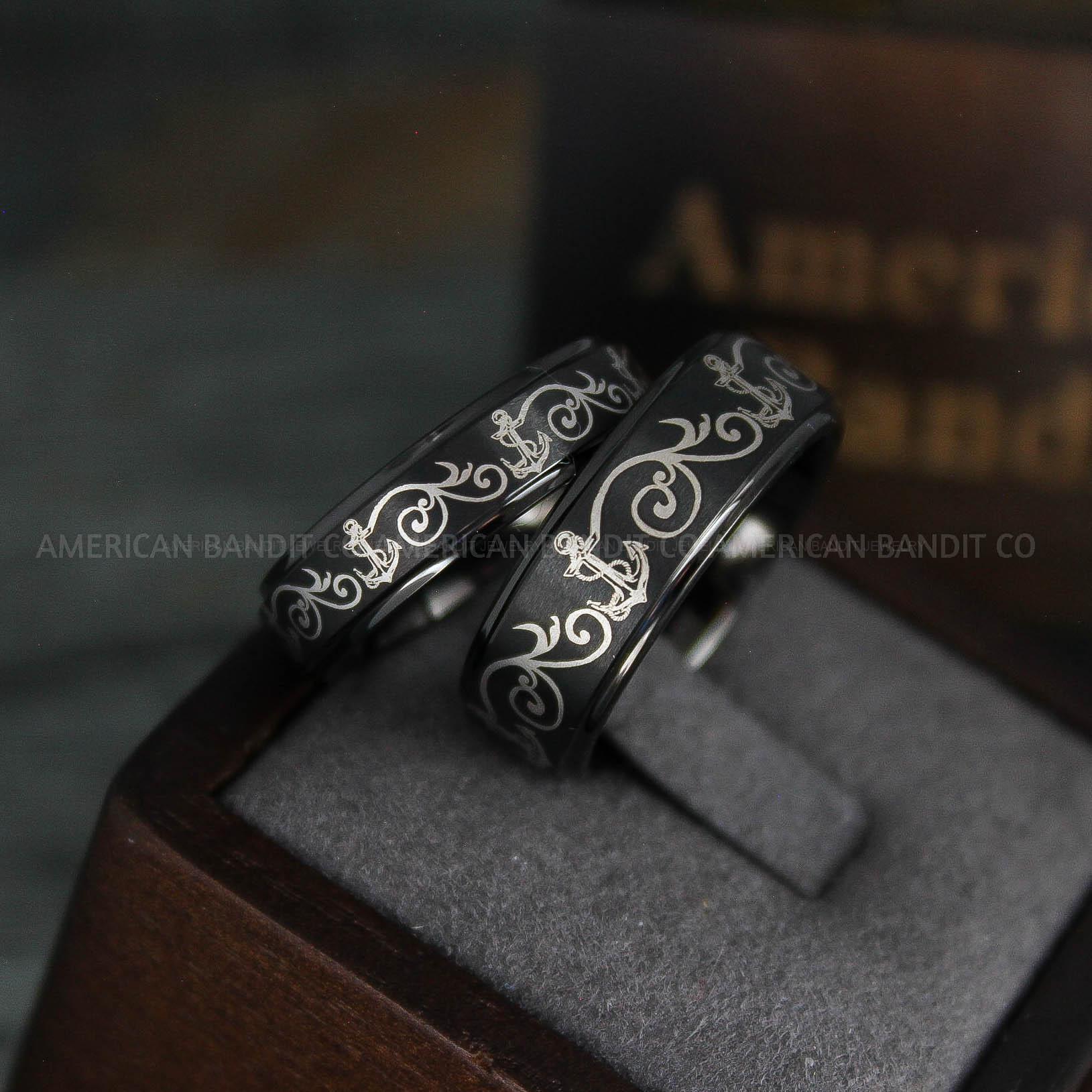 IMG_5353 Nautical Ring, Anchor Ring, Black Anchor Rings, Black Wedding Rings, Black Nautical Rings, Black Wedding Bands, Black Anchor Tungsten Rings - Image 1