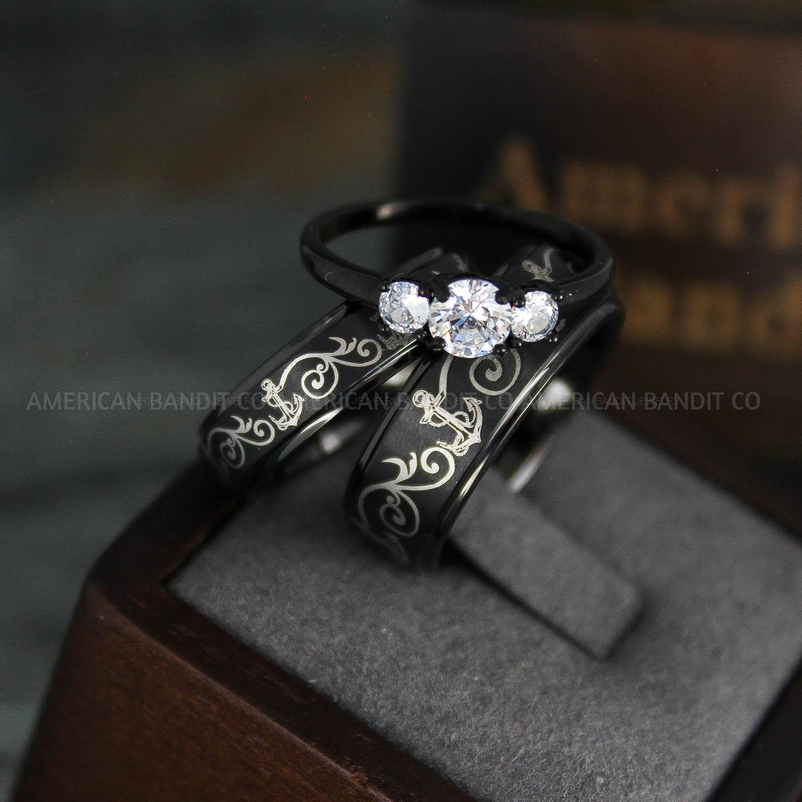 IMG_5354 Nautical Ring, Anchor Ring, Black Anchor Rings, Black Wedding Rings, Black Nautical Rings, Black Wedding Bands, Black Anchor Tungsten Rings - Image 1