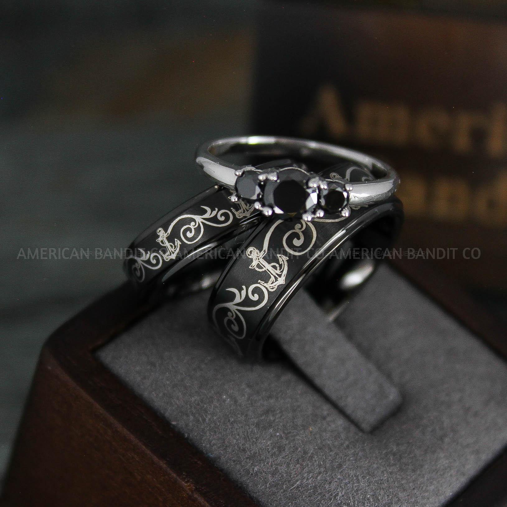 IMG_5356 Nautical Ring, Anchor Ring, Black Anchor Rings, Black Wedding Rings, Black Nautical Rings, Black Wedding Bands, Black Anchor Tungsten Rings - Image 1