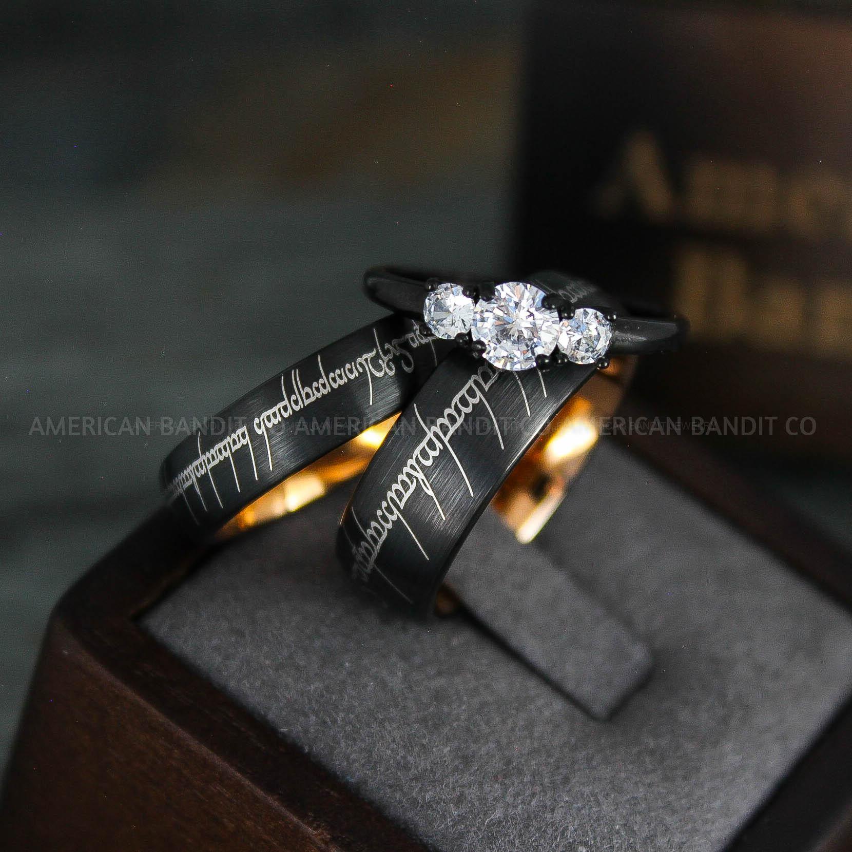 IMG_5361 Elvish Rings, Elvish Wedding Rings, Elvish Wedding Bands, Elvish Jewelry, Black Wedding Rings - Image 1