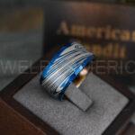 Damascus Steel Ring, Damascus Steel Wedding Ring, Damascus Steel Wedding Band, Blue Wedding Ring, Blue Damascus Steel Wedding Ring - Image 3