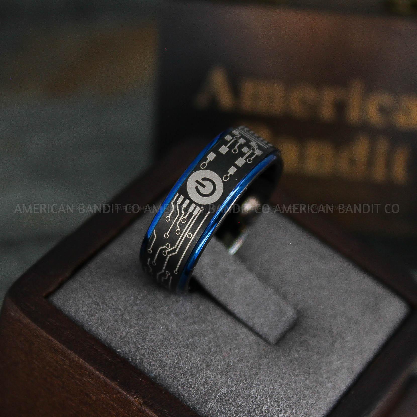 IMG_5376 Power Button Ring, Circuit Board Ring, Circuit Board Wedding Band, Gamer Ring, Gamer Wedding Band - Image 1
