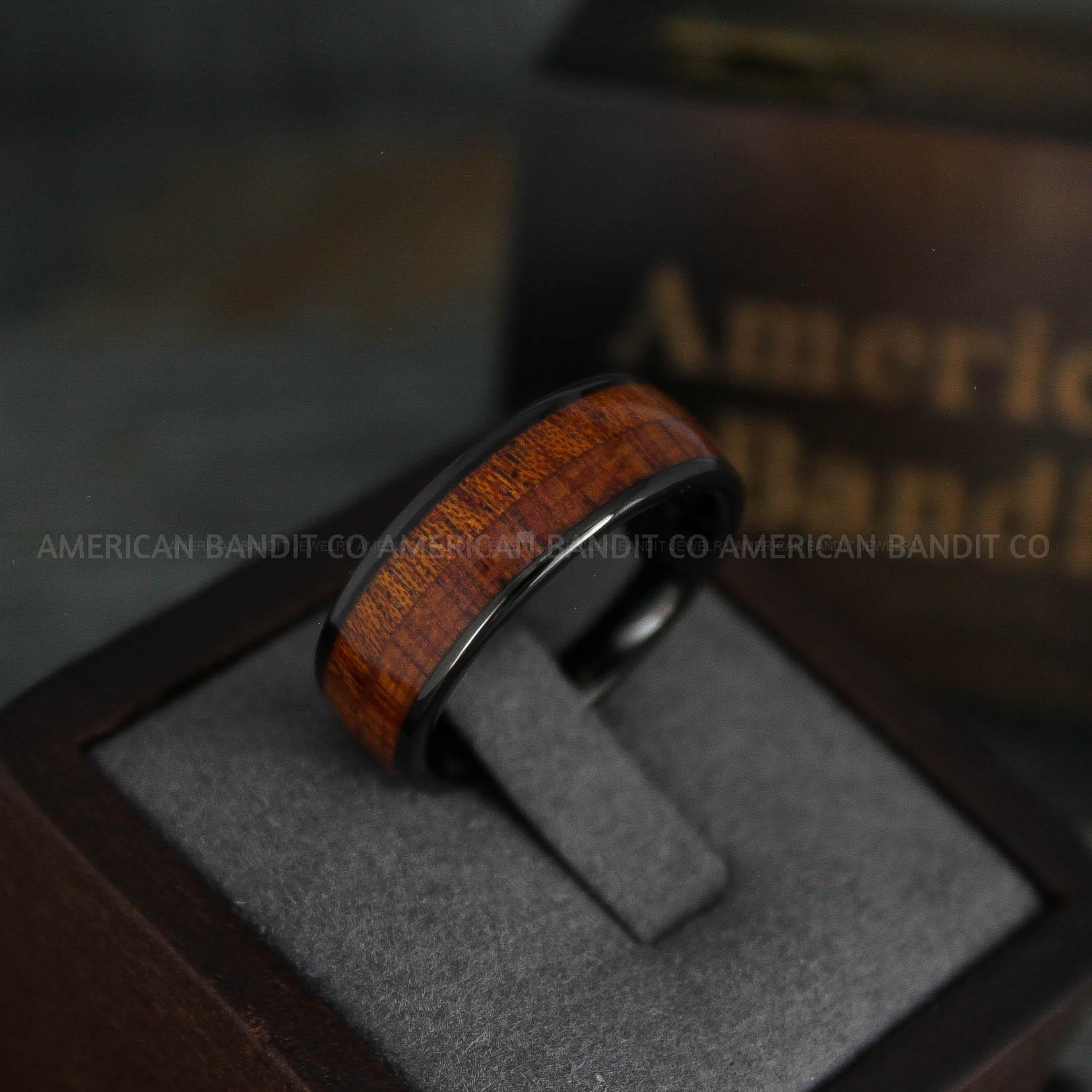 IMG_5397 Wood Ring, Wood Wedding Band, Wood Wedding Ring, Black Tungsten Band with Wood Inlay - Image 1
