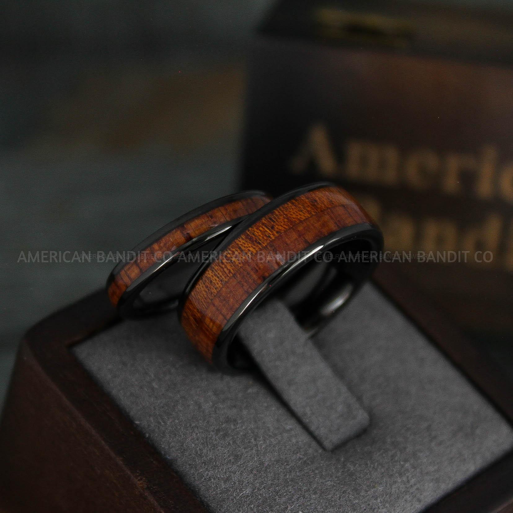 IMG_5398 Wood Rings, Wood Wedding Bands, Wood Wedding Rings, 2 Piece Couple Set Tungsten Bands with Wood Inlay, Couple Rings, Matching Wood Rings - Image 1