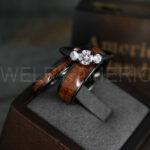 Wood Rings, Wood Wedding Bands, Wood Wedding Rings, 3 Piece Couple Set Tungsten Bands with Wood Inlay, Couple Rings, Matching Wood Rings