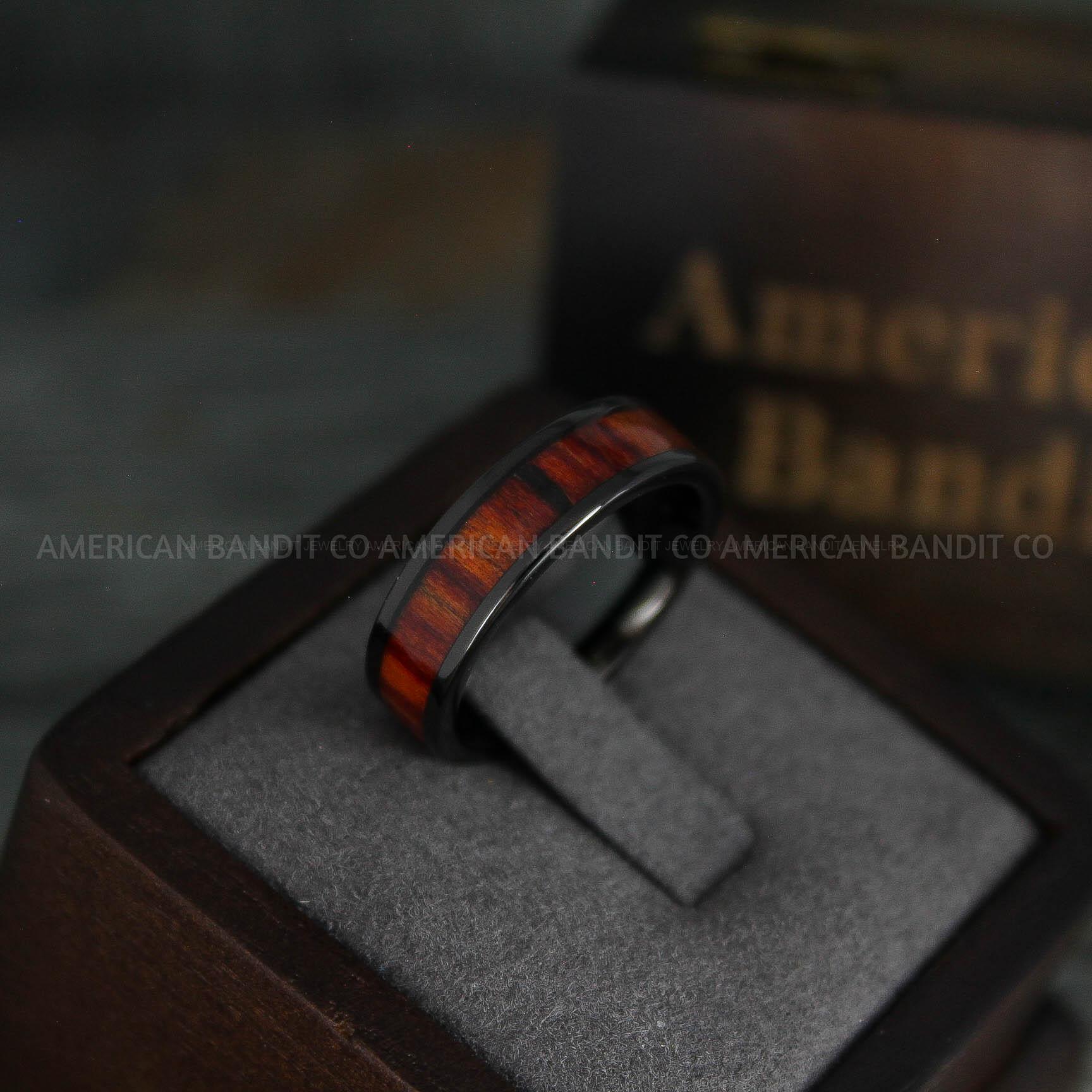 IMG_5403 Wood Ring, Wood Wedding Band, Wood Wedding Ring, Black Tungsten Band with Wood Inlay - Image 1