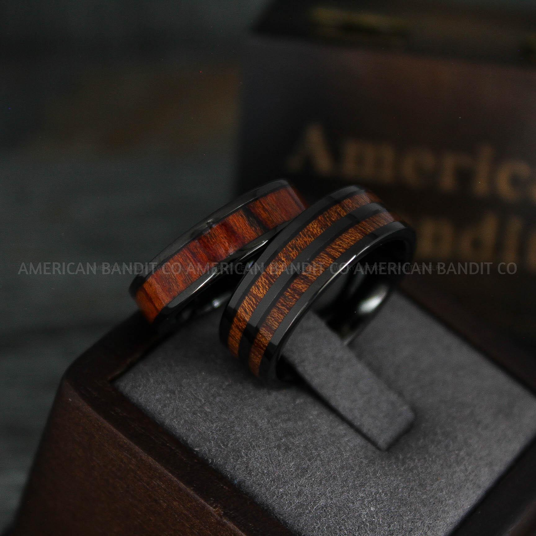 IMG_5404 Wood Rings, Wood Wedding Bands, Wood Wedding Rings, 2 Piece Couple Set Tungsten Bands with Wood Inlay, Couple Rings, Matching Wood Rings - Image 1