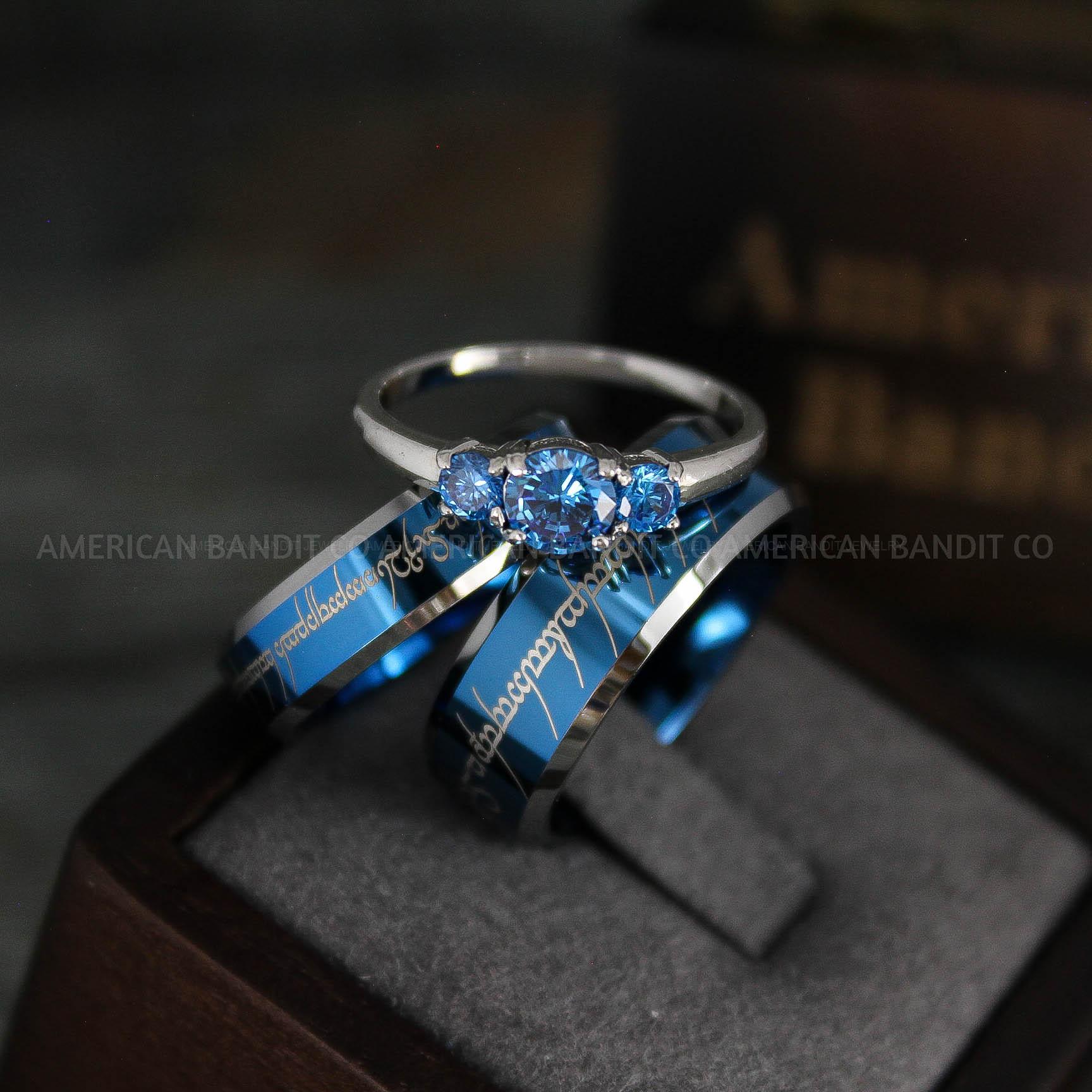 IMG_5420 Elvish Rings, Elvish Wedding Rings, Elvish Wedding Bands, Elvish Jewelry, Blue Wedding Rings, Couple Rings - Image 1