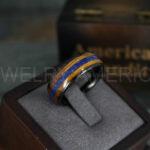 Blue Opal Ring, Whiskey Barrel Wood Ring, Opal Wedding Band, Galaxy Ring, Galaxy Wedding Band, Crushed Opal Wedding Ring