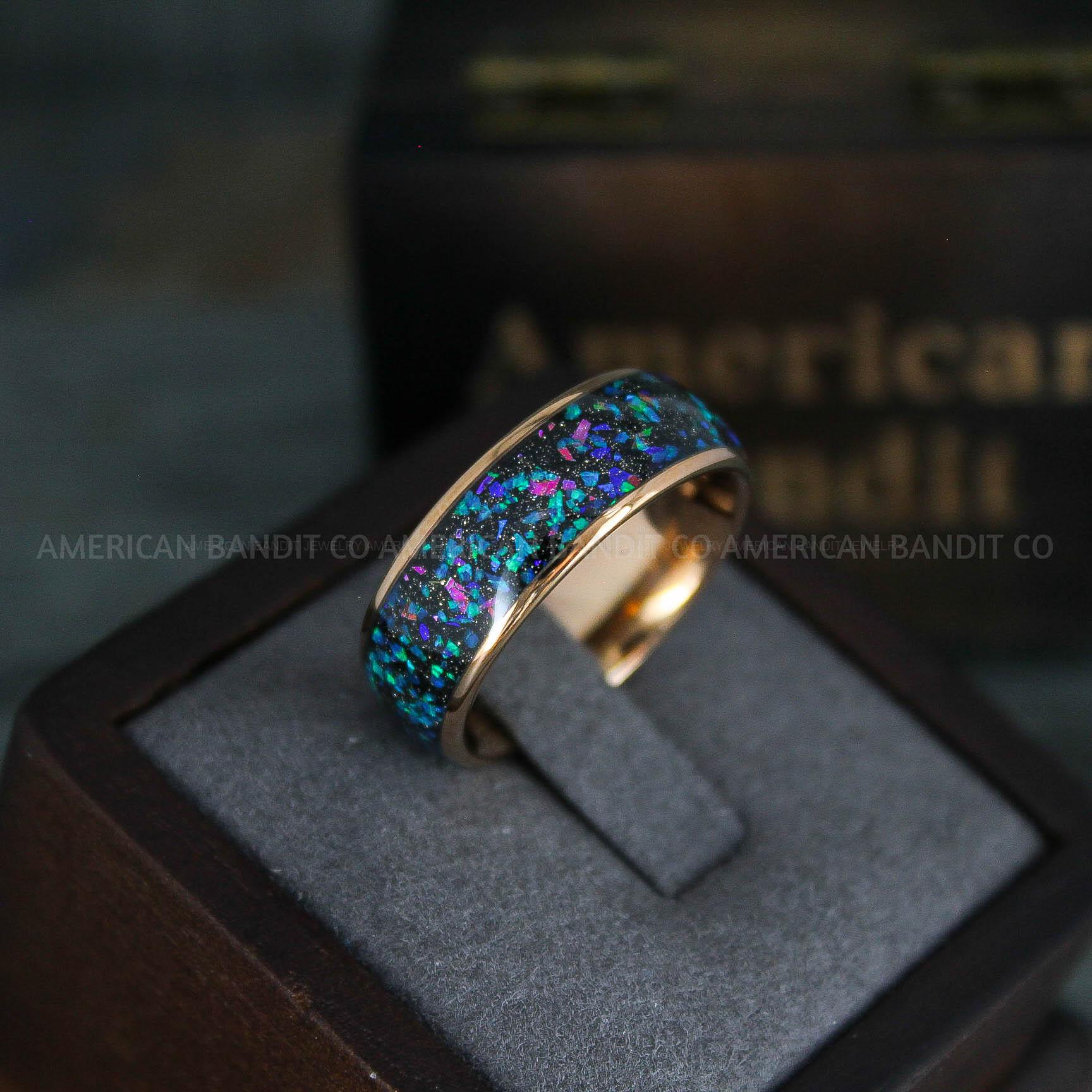 IMG_5449 Opal Ring, Opal Wedding Band, Galaxy Ring, Galaxy Wedding Band, Crushed Opal Wedding Ring - Image 1