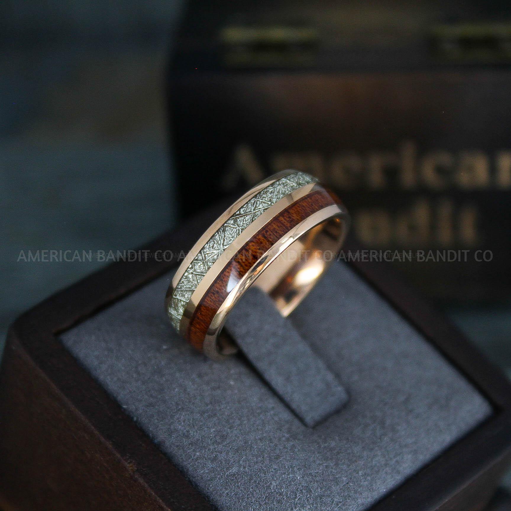 IMG_5450 Meteorite Ring, Meteorite Wedding Ring, Meteorite Wedding Band, Meteorite Jewelry, Rose Gold Wedding Ring, Rose Gold Wedding Band, Meteor Ring - Image 1