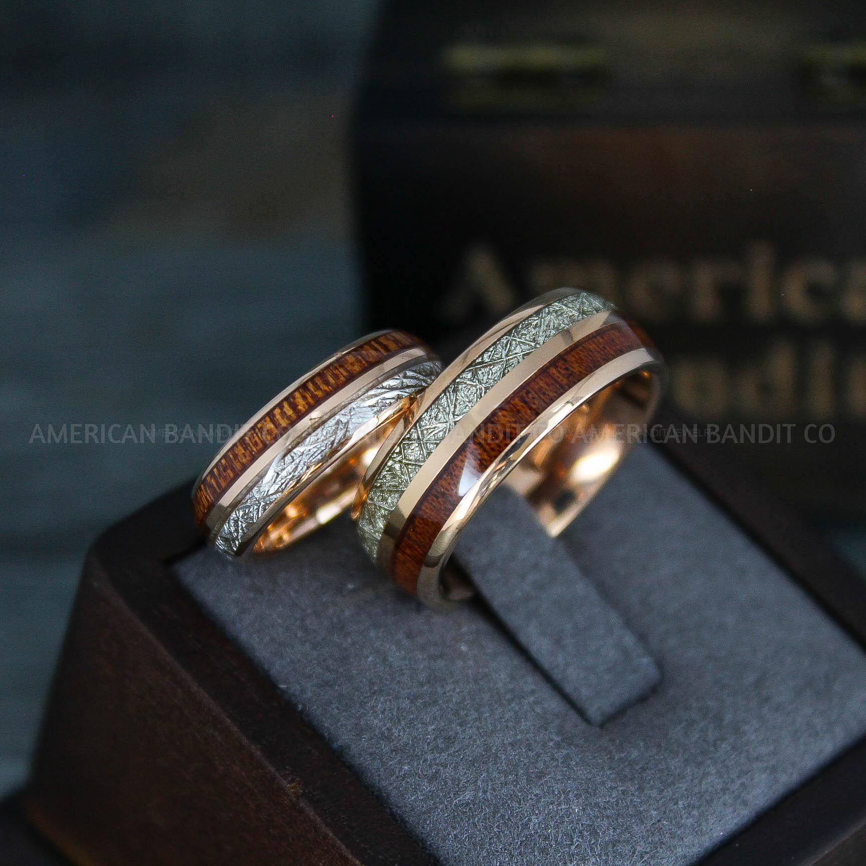 IMG_5451 Meteorite Rings, Meteorite Wedding Rings, Meteorite Wedding Bands, Meteorite Jewelry, Rose Gold Wedding Rings, Rose Gold Wedding Bands, Meteor Rings - Image 1