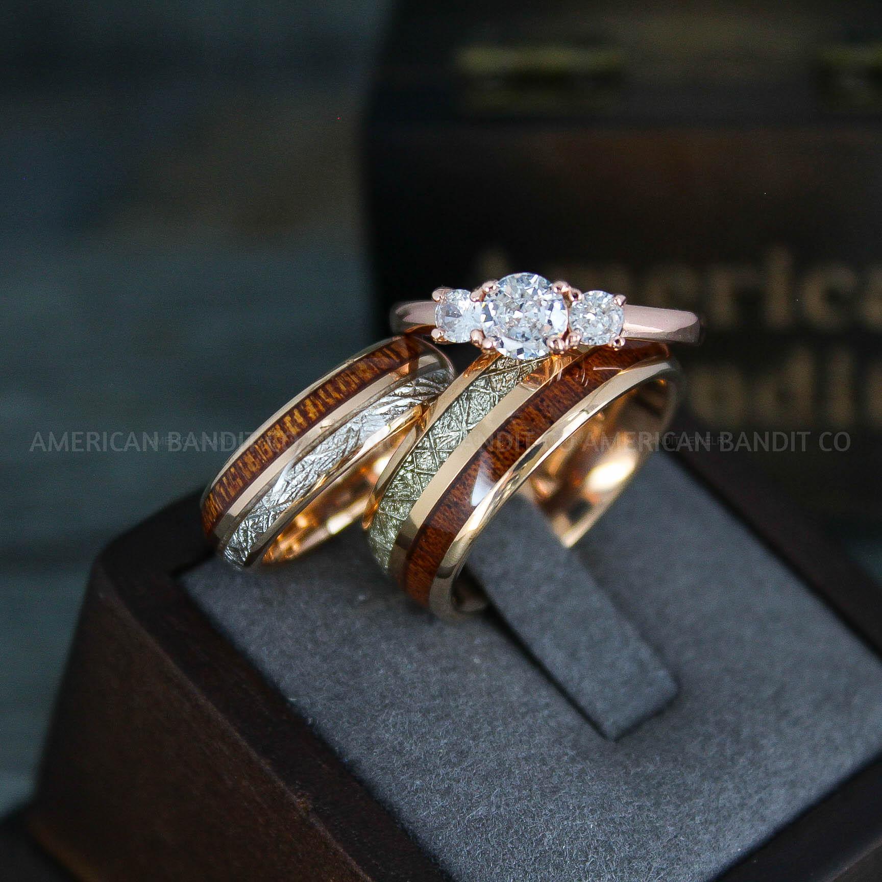 IMG_5452 Meteorite Rings, Meteorite Wedding Rings, Meteorite Wedding Bands, Meteorite Jewelry, Rose Gold Wedding Rings, Rose Gold Wedding Bands, Meteor Rings - Image 1