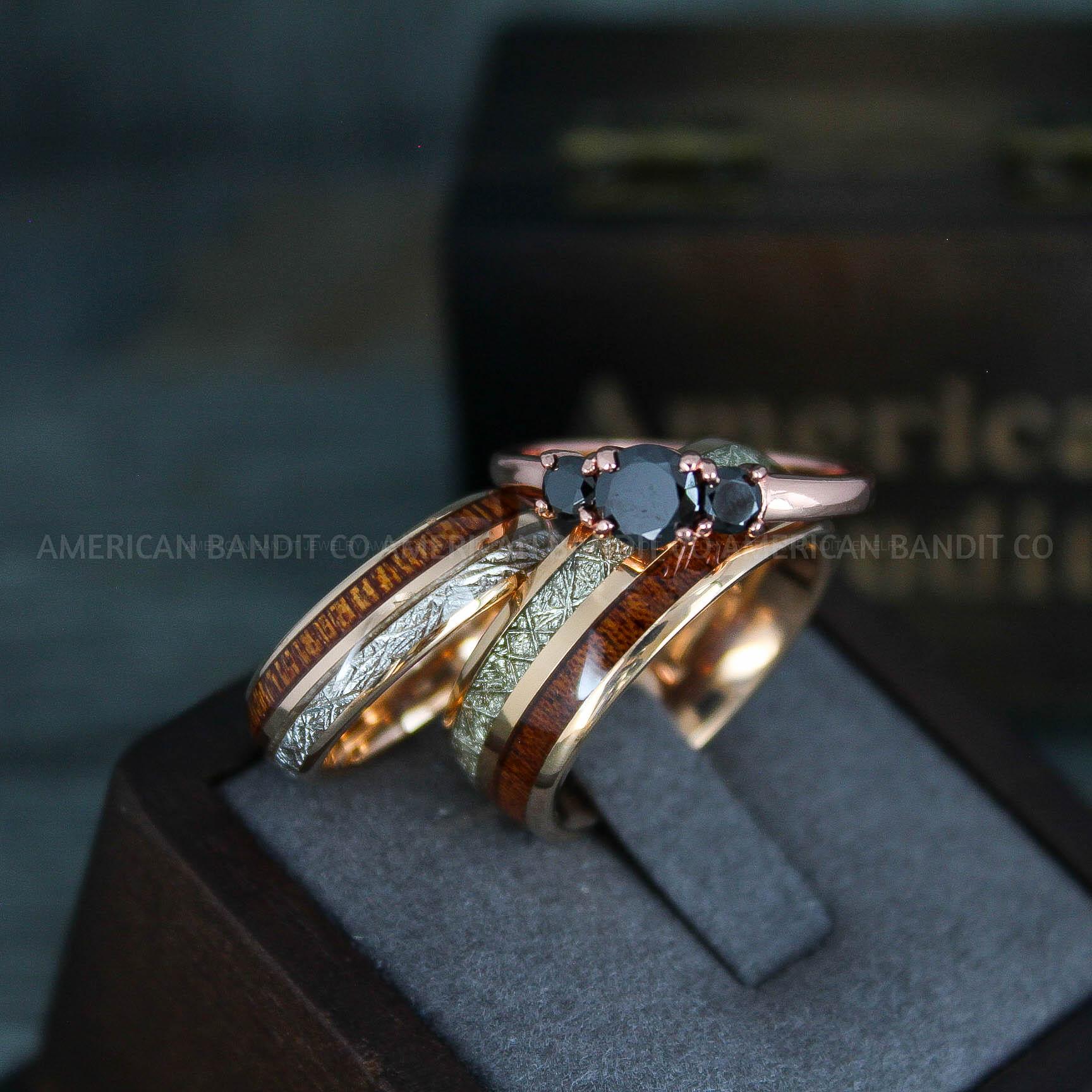 IMG_5453 Meteorite Rings, Meteorite Wedding Rings, Meteorite Wedding Bands, Meteorite Jewelry, Rose Gold Wedding Rings, Rose Gold Wedding Bands, Meteor Rings - Image 1