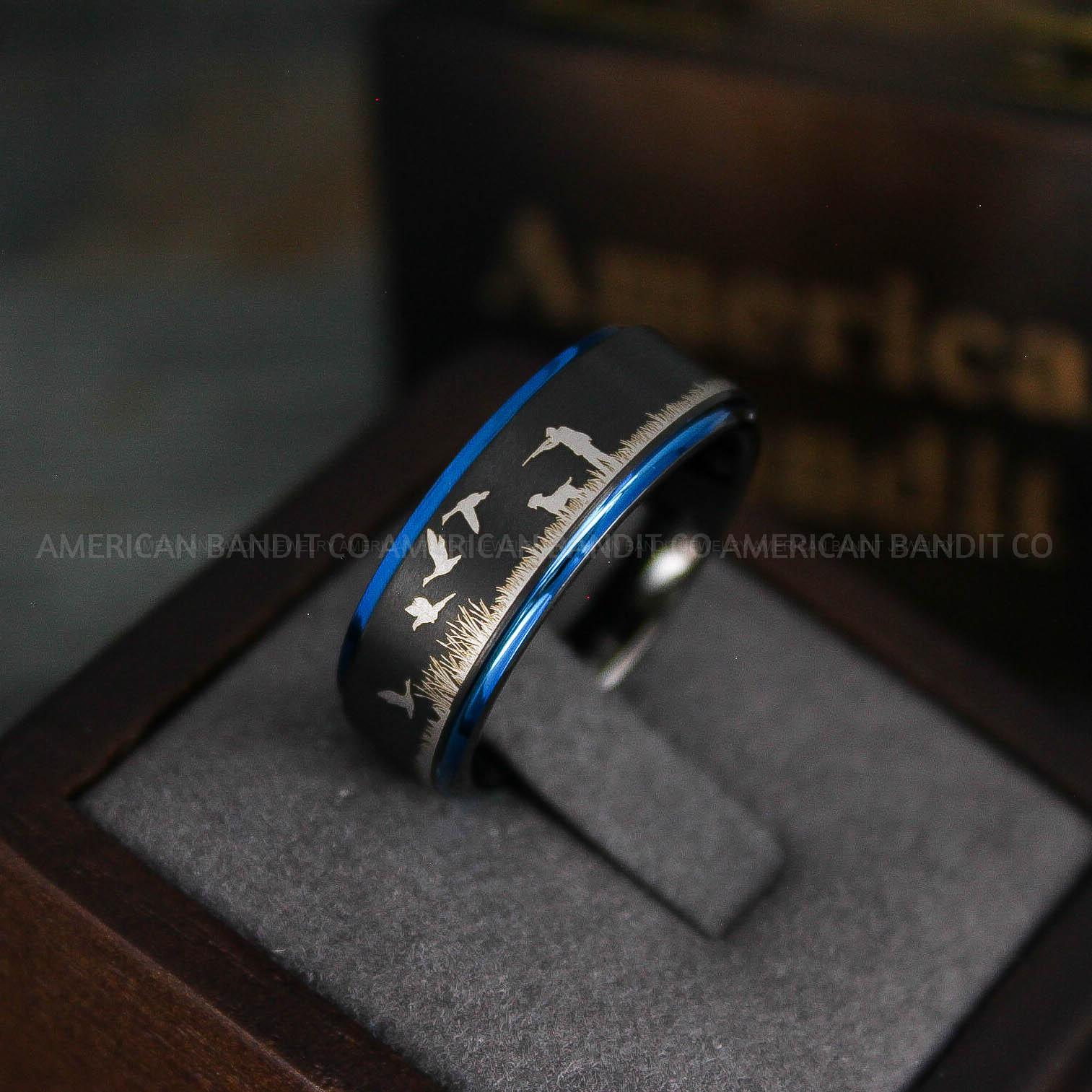 IMG_5459 Flying Geese Rings, Geese Wedding Rings, Goose Hunting Ring, Hunting Jewelry, Black Wedding Band, Duck Hunting Goose Hunting Black Duck Band - Image 1