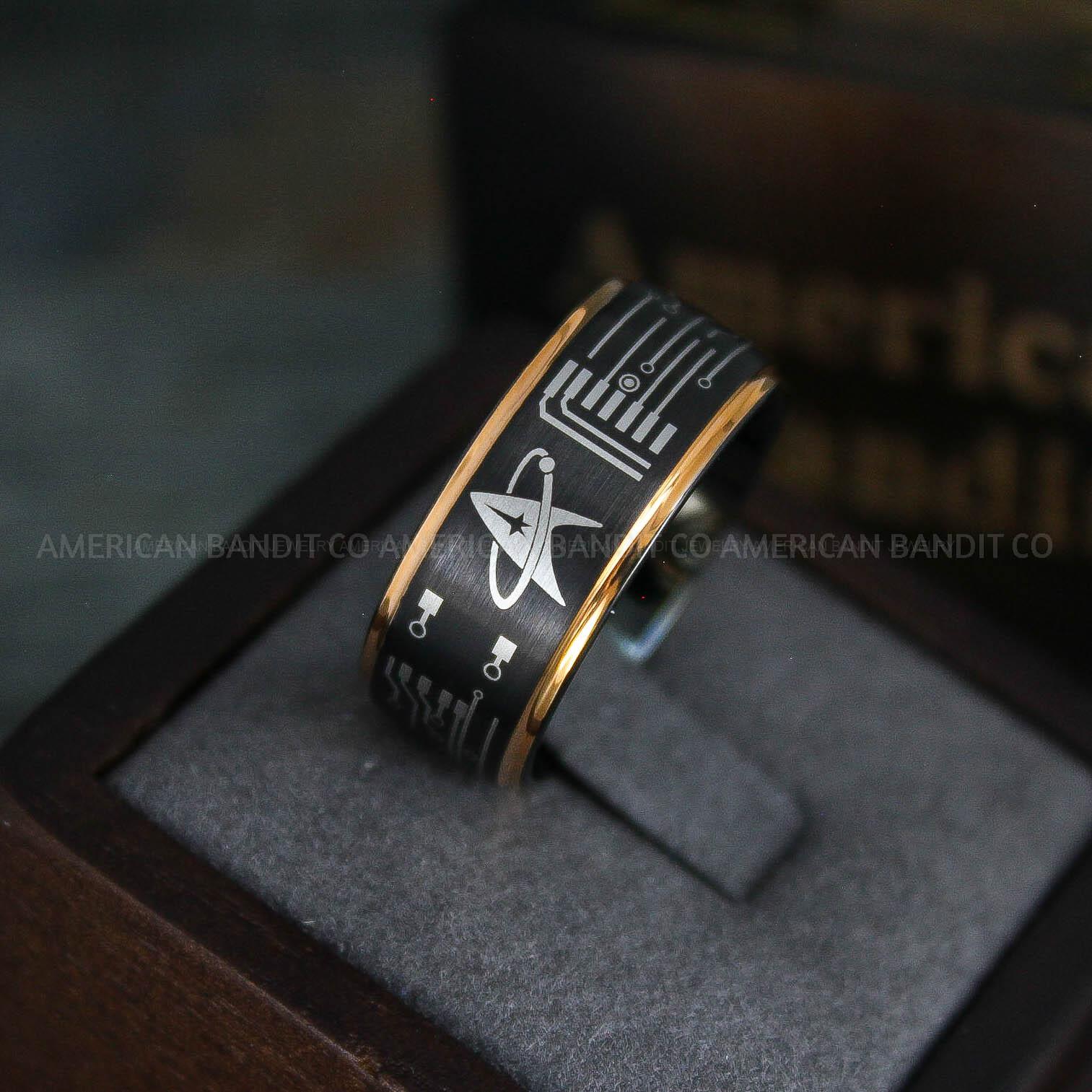 IMG_5461 Star Trek Ring, Star Trek Wedding Band, Black Star Trek Wedding Ring, Star Trek Wedding Ring, Star Trek Jewelry - Image 1