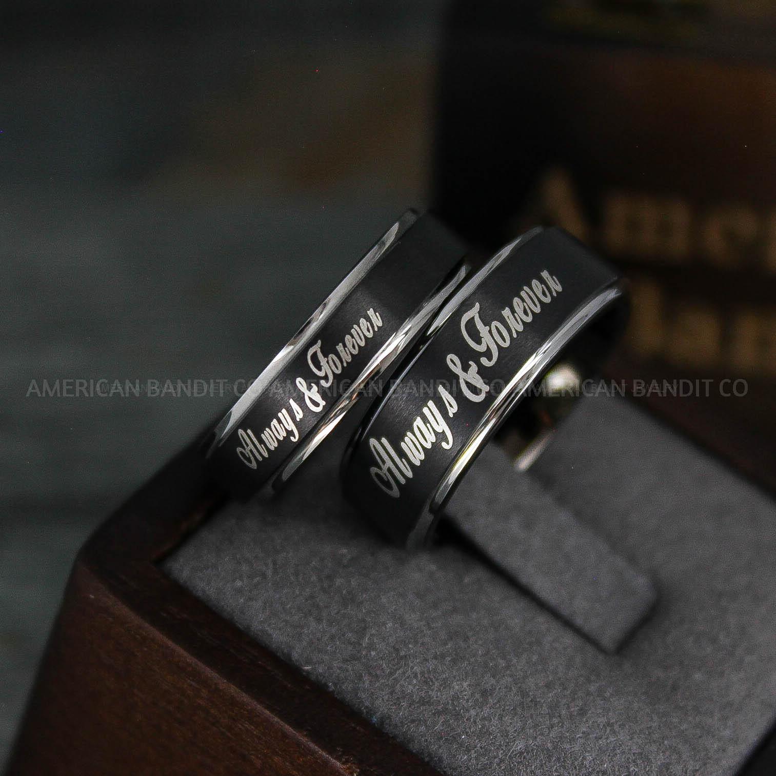 IMG_5473 Always and Forever Rings, Couple Rings, Couple Wedding Bands, Matching Couple Rings, Couple Jewelry, Black Wedding Rings - Image 1
