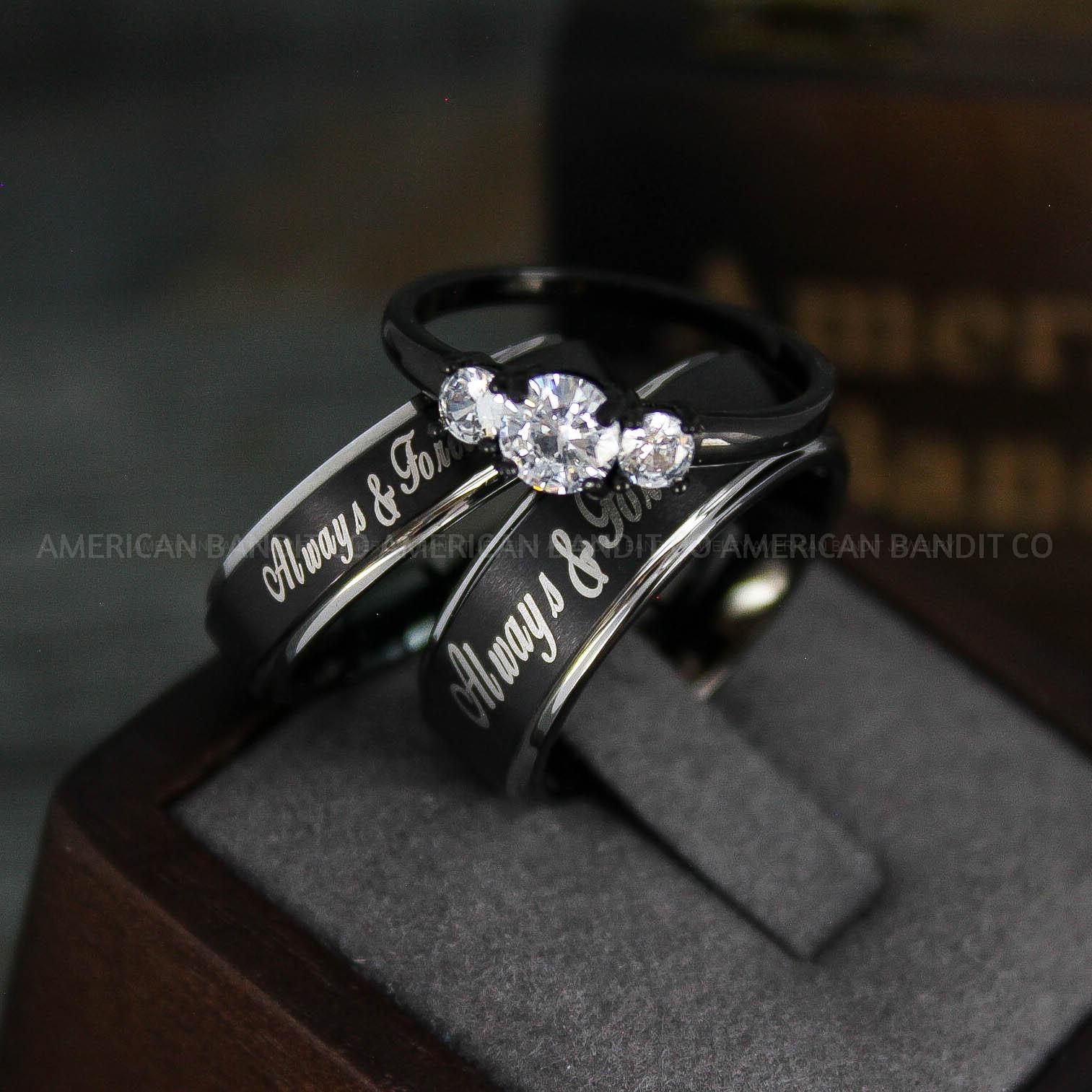 IMG_5475 Always and Forever Rings, Couple Rings, Couple Wedding Bands, Matching Couple Rings, Couple Jewelry, Black Wedding Rings - Image 1