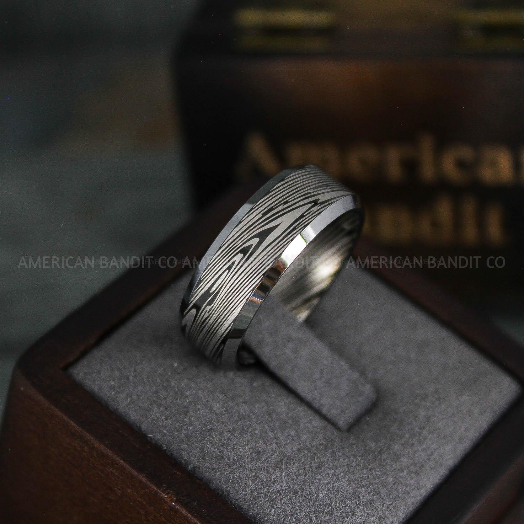 IMG_5495 Damascus Steel Ring, Damascus Steel Wedding Ring, Damascus Steel Wedding Band, Black Wedding Ring, Black Damascus Steel Wedding Ring - Image 1
