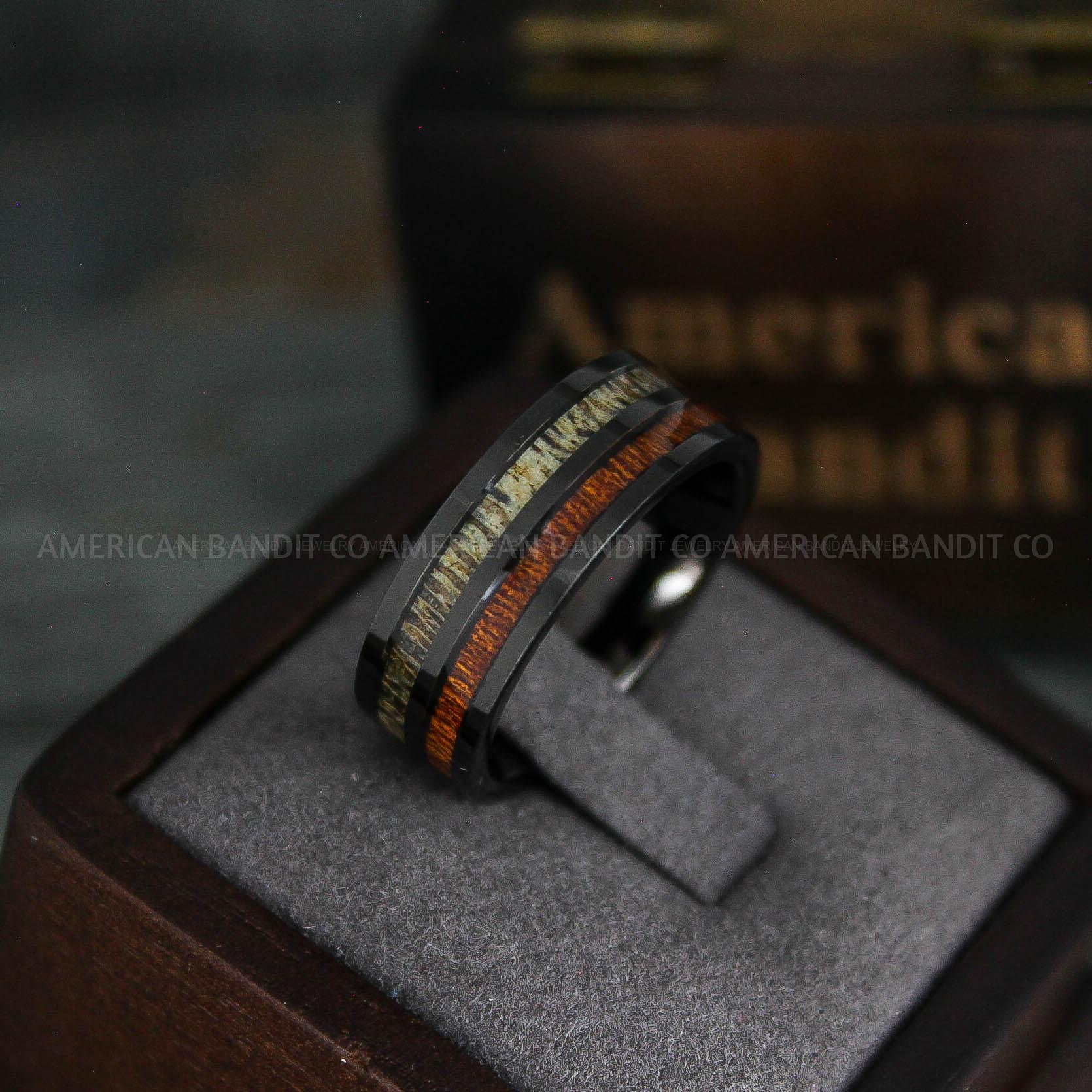 IMG_5500 Deer Antler Ring, Antler Wedding Band, Deer Hunting Ring, Deer Hunting Ring, Deer Antler Wedding Ring, Black Wedding Band, His Wedding Ring - Image 1