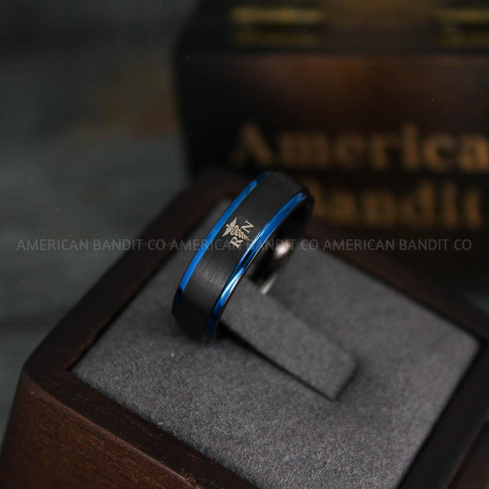 IMG_5502 Nurse Ring, Registered Nurse Ring, RN Nurse Wedding Band, RN Nurse Jewelry, Nurse Jewelry, Black Wedding Band - Image 1