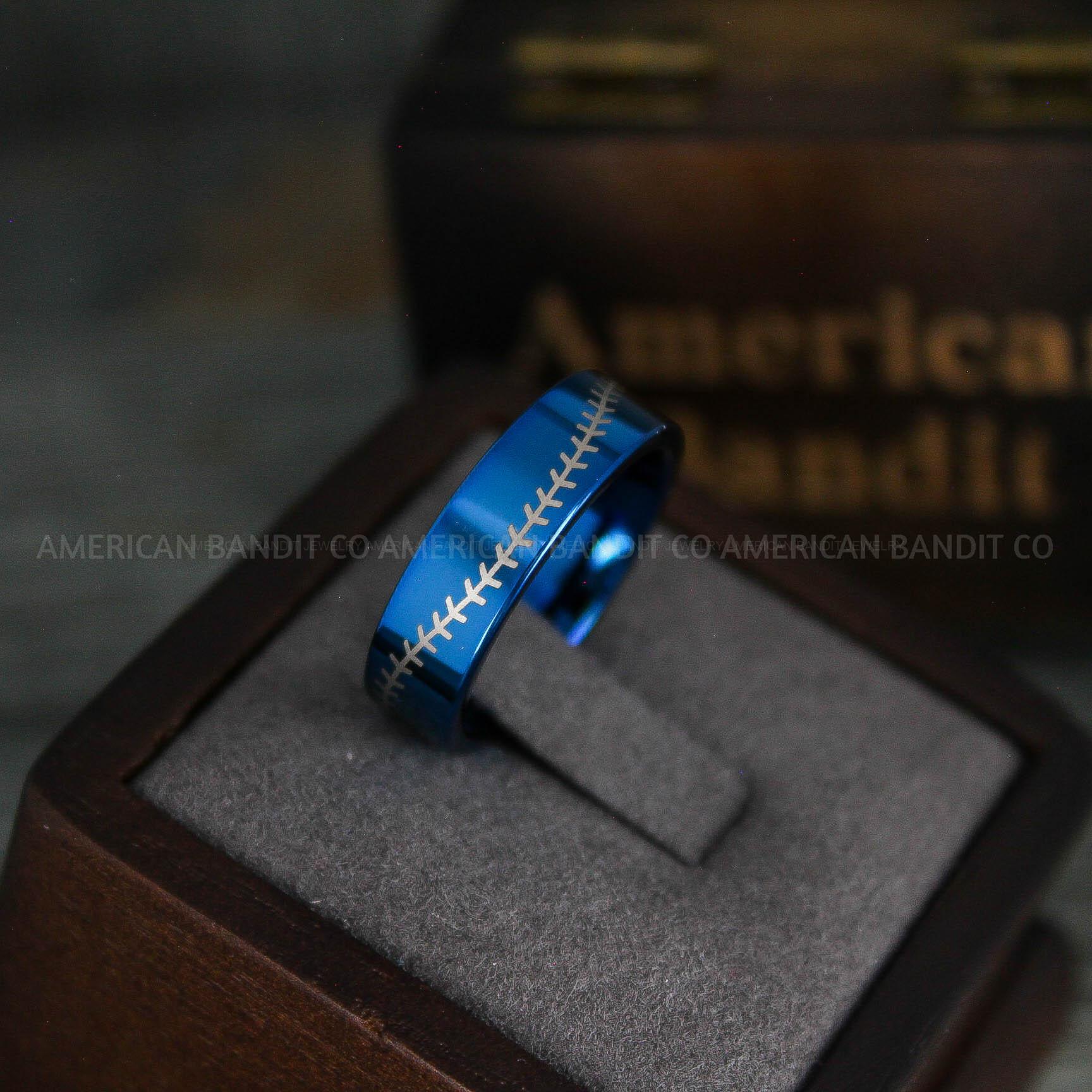 IMG_5506 Baseball Ring, Baseball Wedding Ring, Baseball Wedding Band, Blue Ring, Blue Wedding Band, Blue Baseball Wedding Band, Baseball Jewelry - Image 1