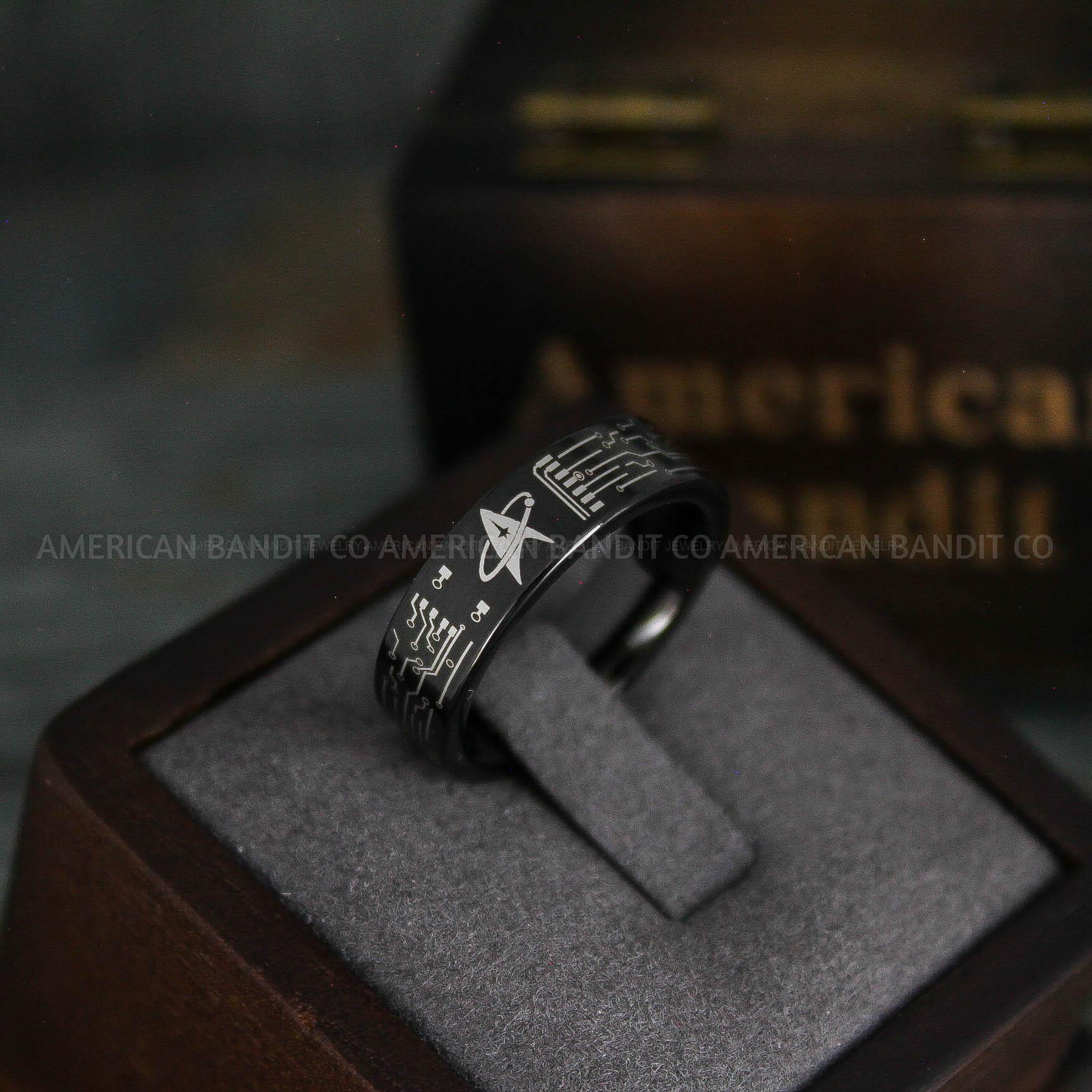 IMG_5514 Star Trek Ring, Star Trek Wedding Band, Black Star Trek Wedding Ring, Star Trek Wedding Ring, Star Trek Jewelry - Image 1