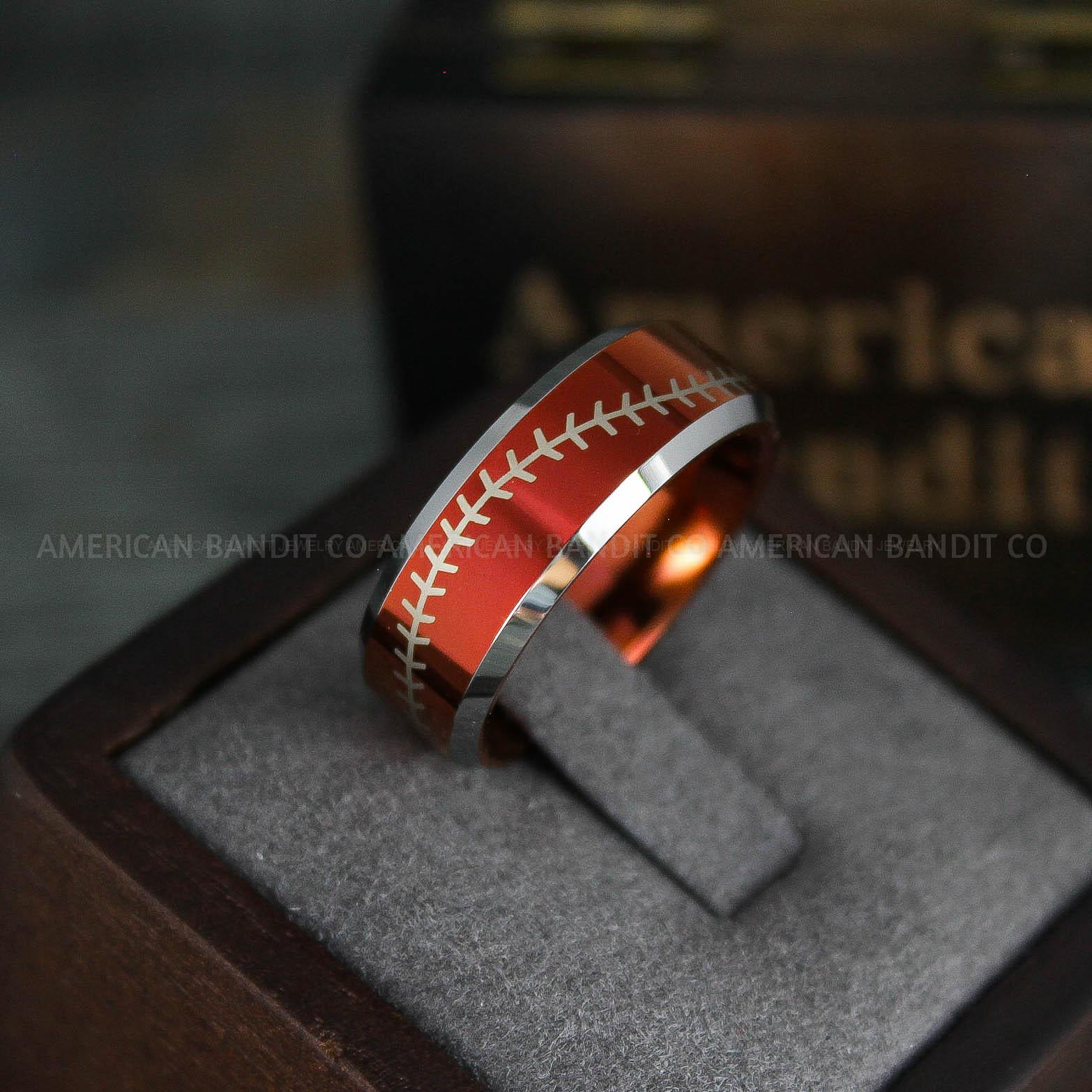 IMG_5525 Baseball Ring, Baseball Wedding Ring, Baseball Wedding Band, Red Ring, Red Wedding Band, Red Baseball Wedding Band, Baseball Jewelry - Image 1