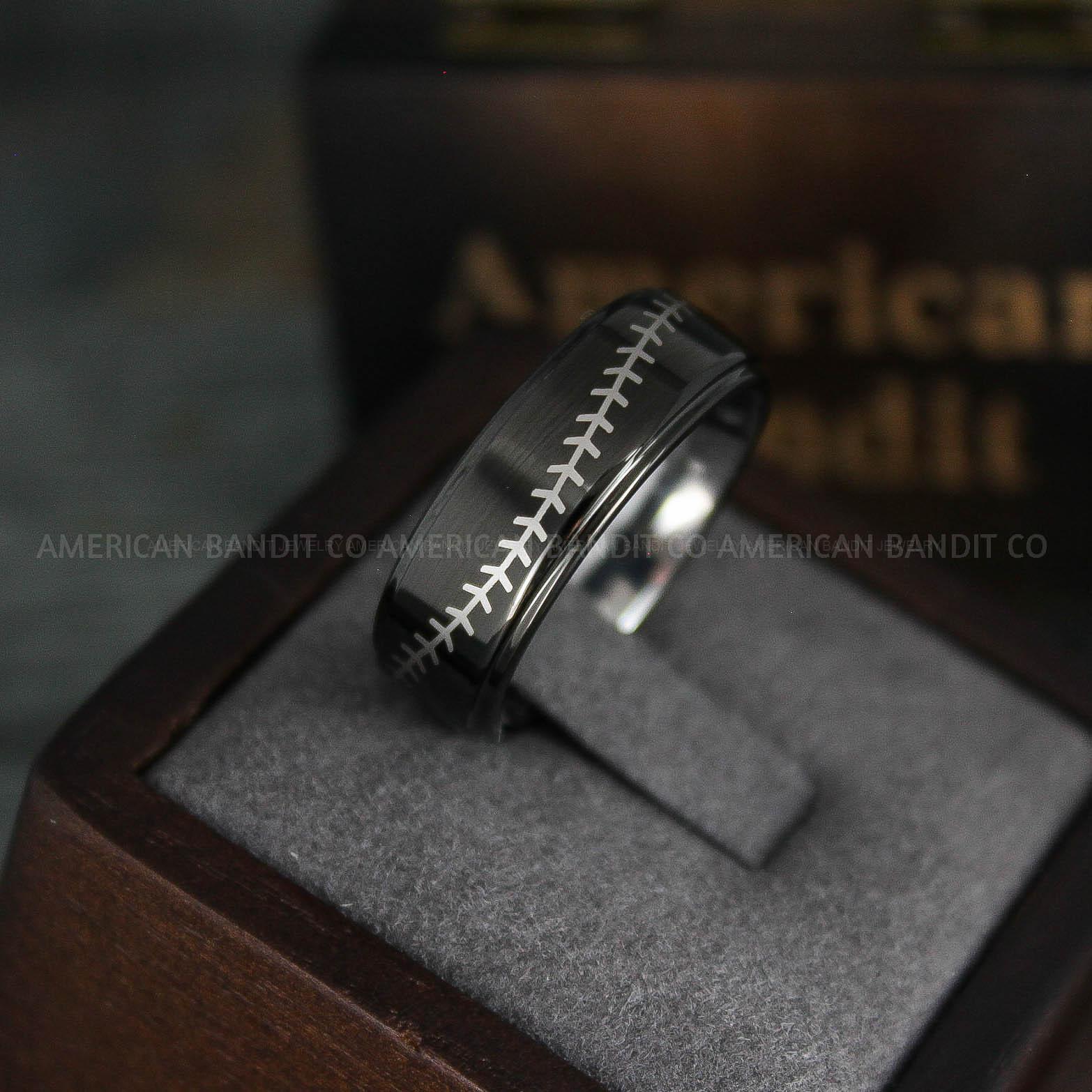 IMG_5526 Baseball Ring, Baseball Wedding Ring, Baseball Wedding Band, Black Baseball Ring, Black Wedding Band, Black Baseball Wedding Band, Baseball Jewelry - Image 1