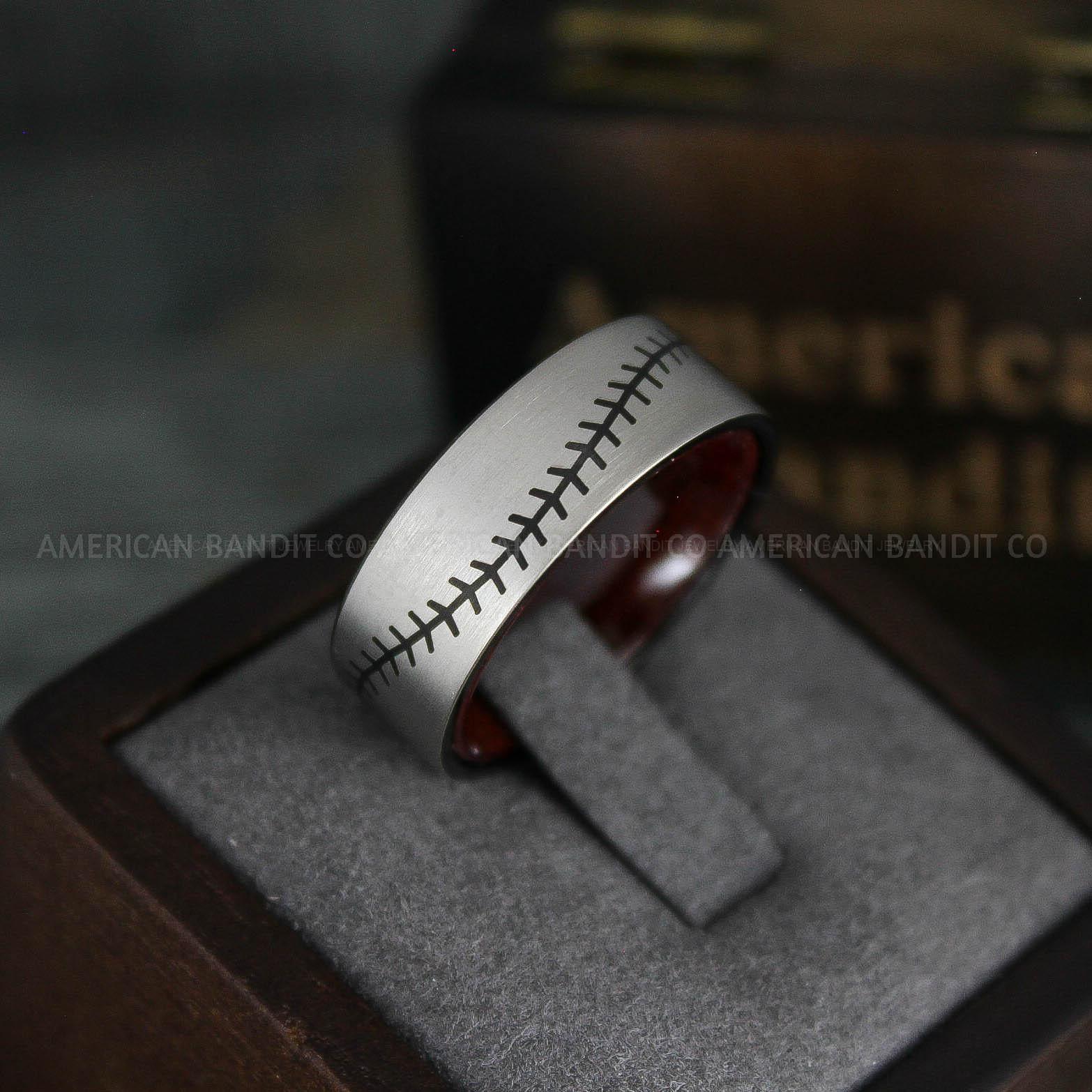 IMG_5536 Baseball Ring, Baseball Wedding Ring, Baseball Wedding Band, Black Baseball Ring, Black Wedding Band, Black Baseball Wedding Band, Baseball Jewelry - Image 1