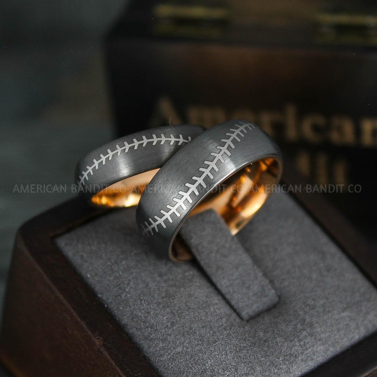 IMG_5543 Baseball Rings, Baseball Wedding Rings, Baseball Wedding Bands, Gunmetal Baseball Rings, Gunmetal Wedding Bands, Gunmetal Baseball Wedding Bands, Baseball Jewelry - Image 1