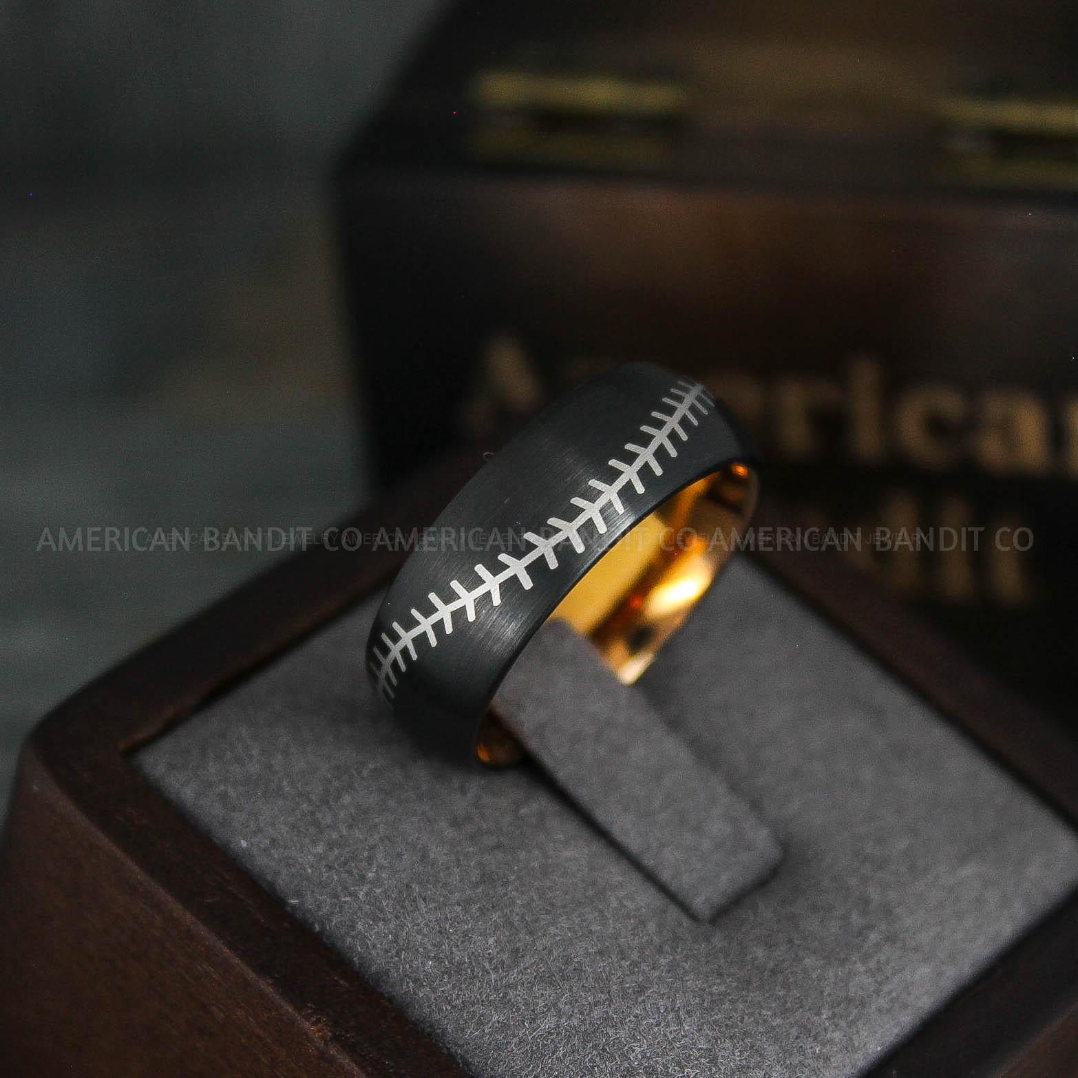 IMG_5545 Baseball Ring, Baseball Wedding Ring, Baseball Wedding Band, Black Baseball Ring, Black Wedding Band, Black Baseball Wedding Band, Baseball Jewelry - Image 1