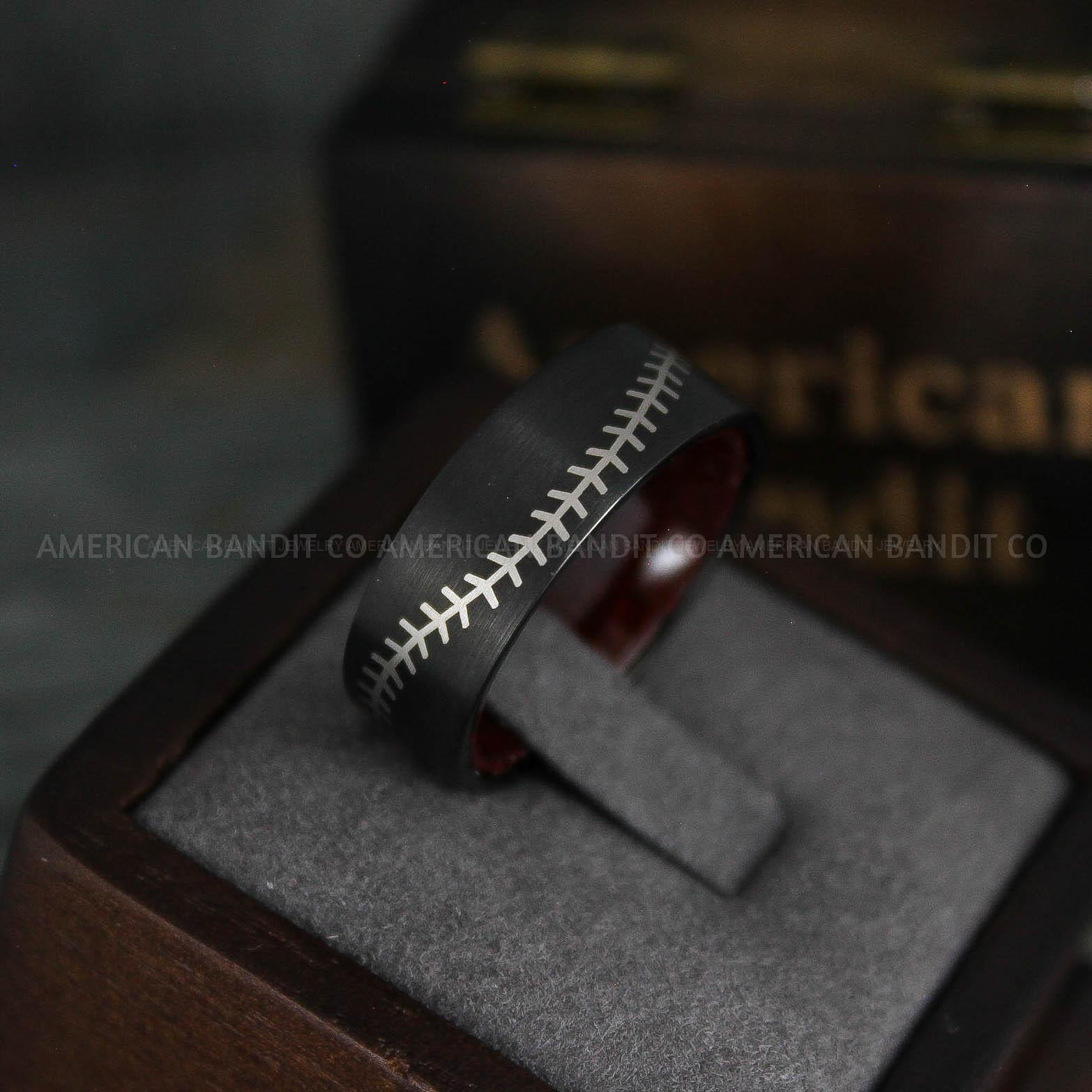IMG_5549 Baseball Ring, Baseball Wedding Ring, Baseball Wedding Band, Black Baseball Ring, Black Wedding Band, Black Baseball Wedding Band, Baseball Jewelry - Image 1