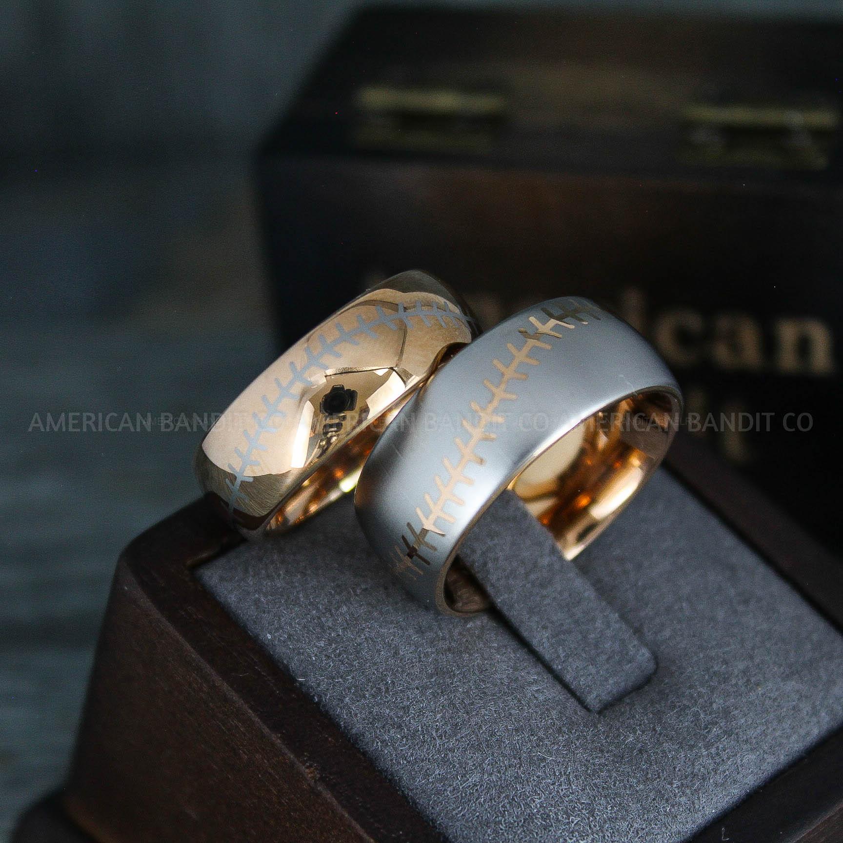 IMG_5553 Baseball Rings, Baseball Wedding Rings, Baseball Wedding Bands, 14K Rose Gold Baseball Rings, Rose Gold Wedding Bands, Rose Gold Baseball Wedding Bands, Baseball Jewelry - Image 1