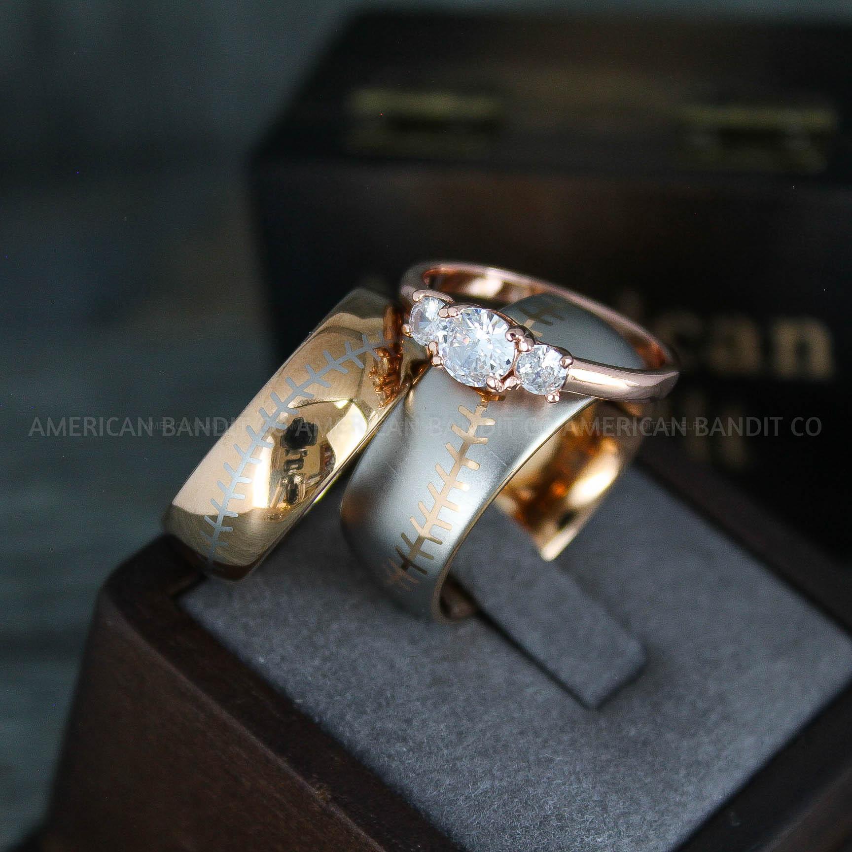 IMG_5554 Baseball Rings, Baseball Wedding Rings, Baseball Wedding Bands, 14K Rose Gold Baseball Rings, Rose Gold Wedding Bands, Rose Gold Baseball Wedding Bands, Baseball Jewelry - Image 1