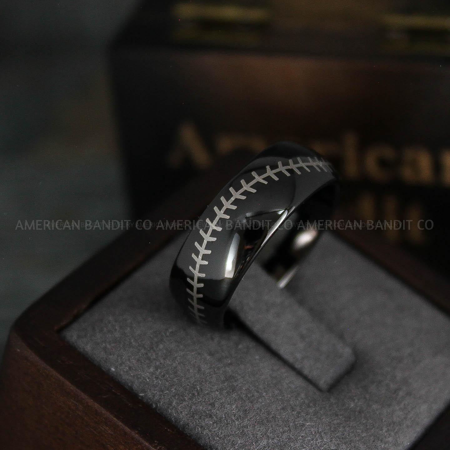 IMG_5560 Baseball Ring, Baseball Wedding Ring, Baseball Wedding Band, Black Baseball Ring, Black Wedding Band, Black Baseball Wedding Band, Baseball Jewelry - Image 1