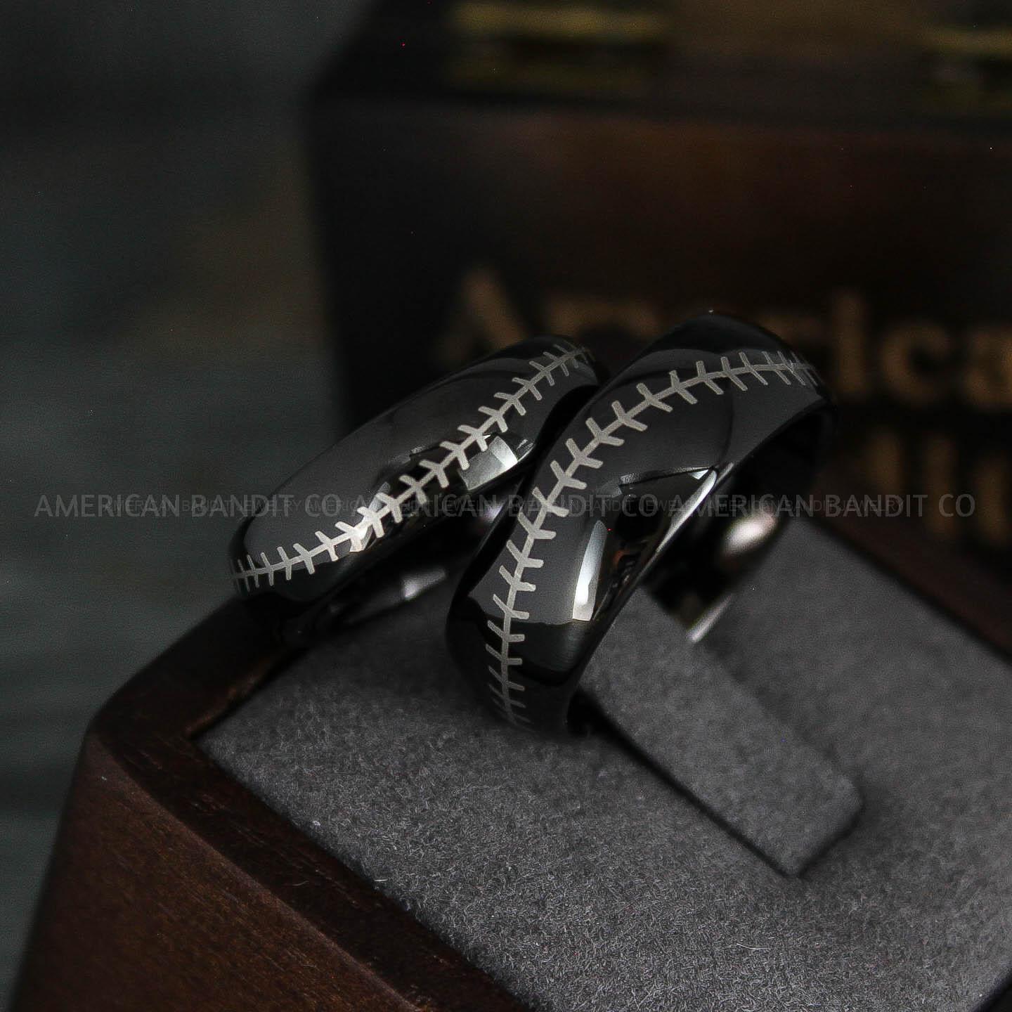 IMG_5561 Baseball Rings, Baseball Wedding Rings, Baseball Wedding Bands, Black Rings, Black Wedding Bands, Black Baseball Wedding Bands, Baseball Jewelry - Image 1