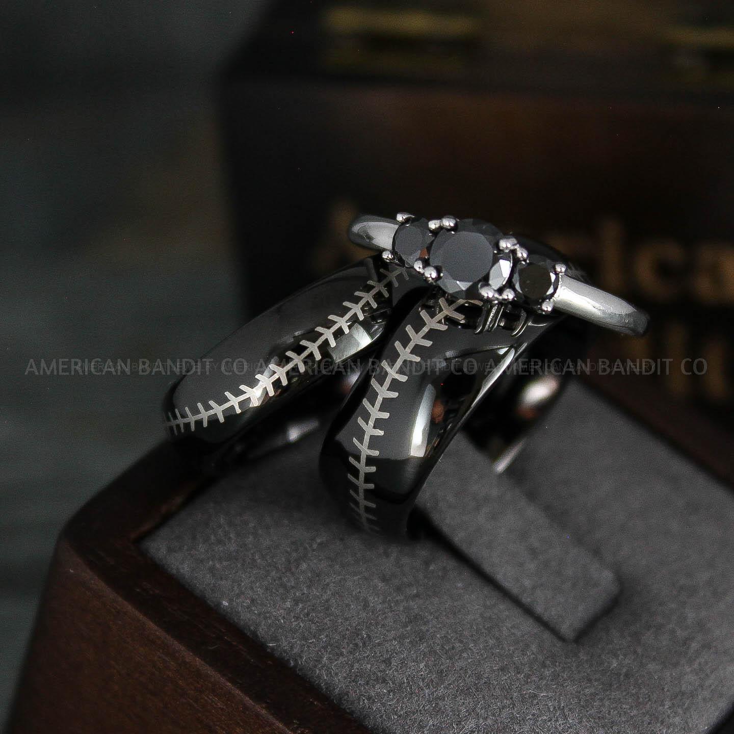 IMG_5562 Baseball Rings, Baseball Wedding Rings, Baseball Wedding Bands, Black Rings, Black Wedding Bands, Black Baseball Wedding Bands, Baseball Jewelry - Image 1