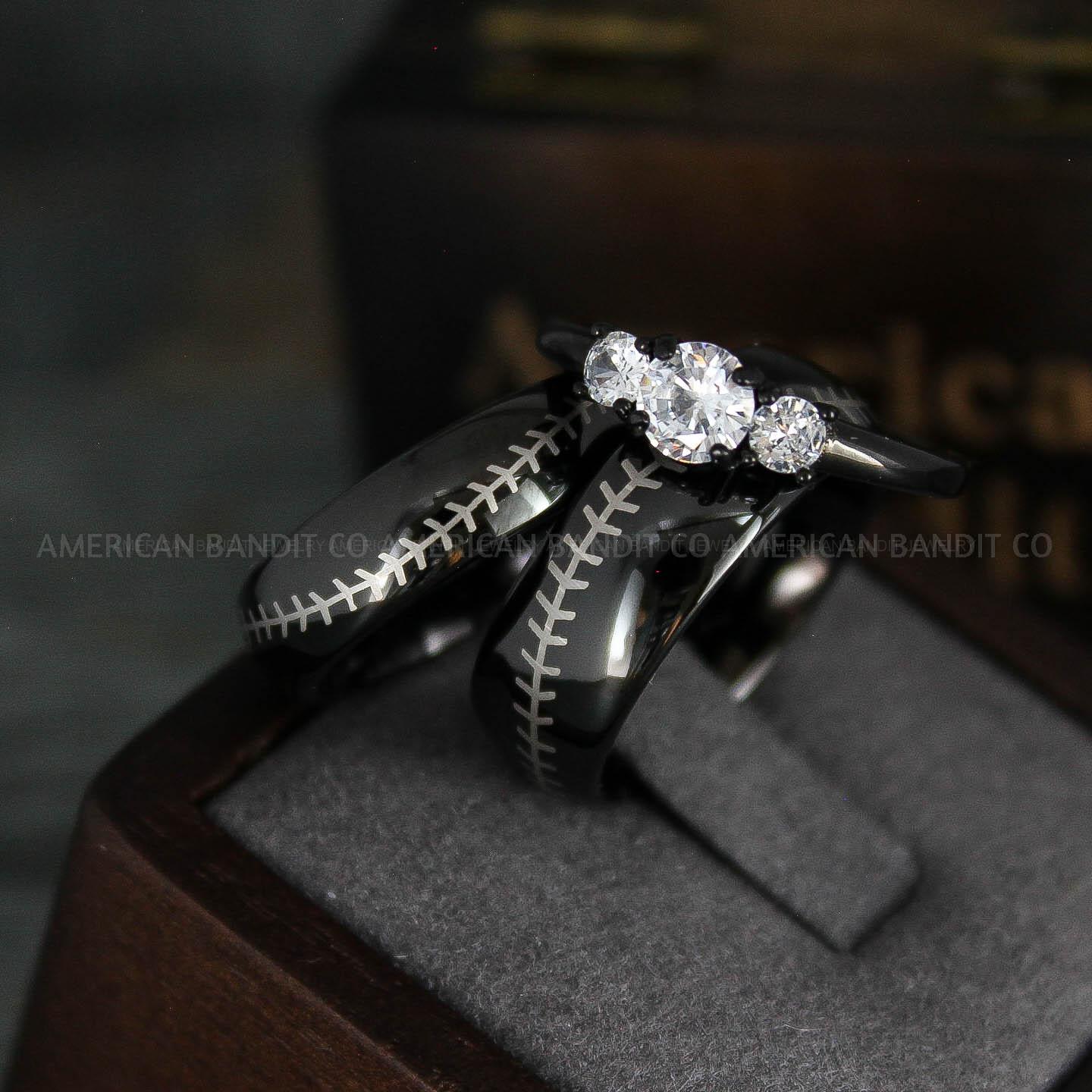 IMG_5563 Baseball Rings, Baseball Wedding Rings, Baseball Wedding Bands, Black Rings, Black Wedding Bands, Black Baseball Wedding Bands, Baseball Jewelry - Image 1