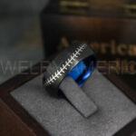Baseball Rings, Baseball Wedding Rings, Baseball Wedding Bands, Blue Rings, Blue Wedding Bands, Blue Baseball Wedding Bands, Baseball Jewelry - Image 4