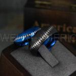 Baseball Rings, Baseball Wedding Rings, Baseball Wedding Bands, Blue Rings, Blue Wedding Bands, Blue Baseball Wedding Bands, Baseball Jewelry - Image 3