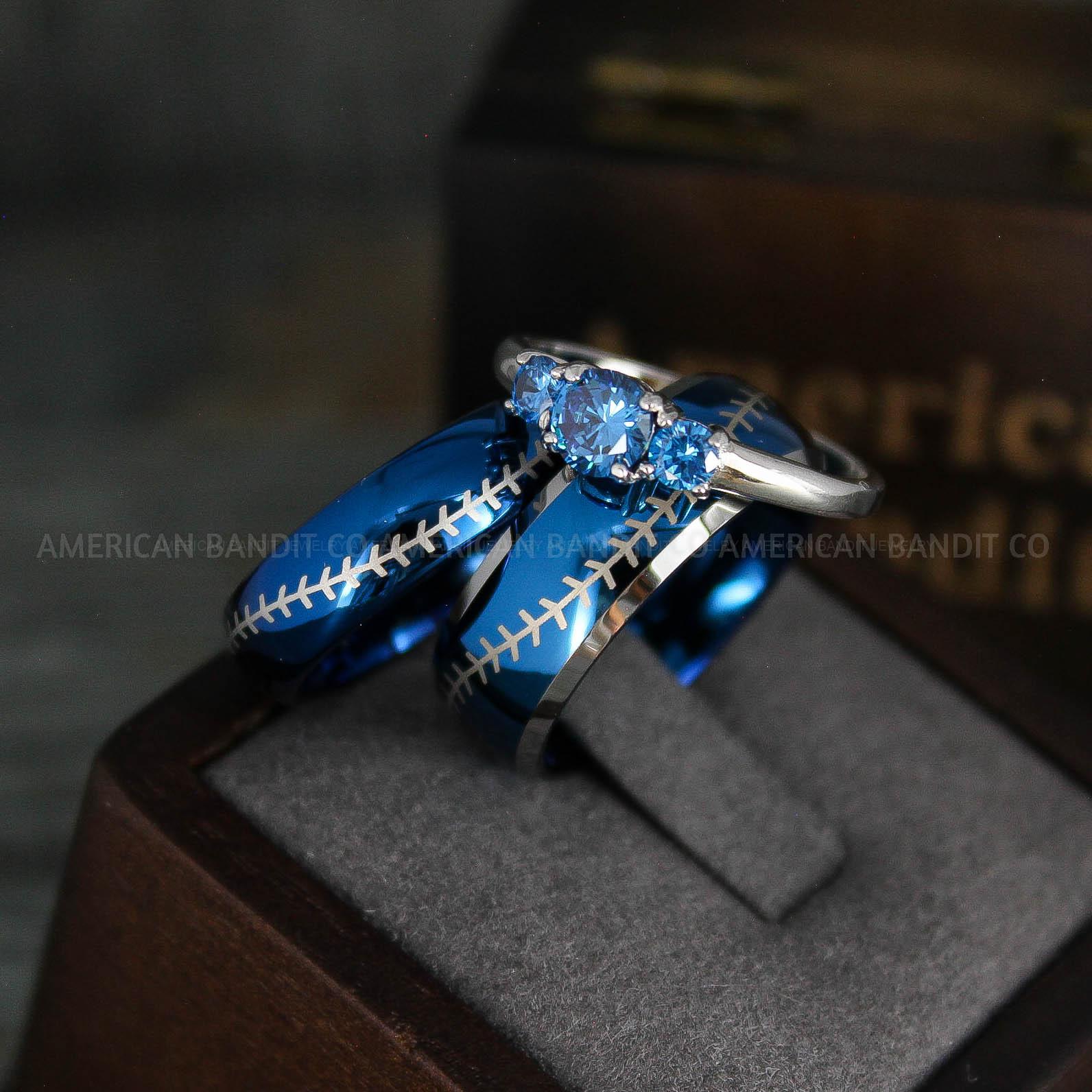 IMG_5572 Baseball Rings, Baseball Wedding Rings, Baseball Wedding Bands, Blue Rings, Blue Wedding Bands, Blue Baseball Wedding Bands, Baseball Jewelry - Image 1