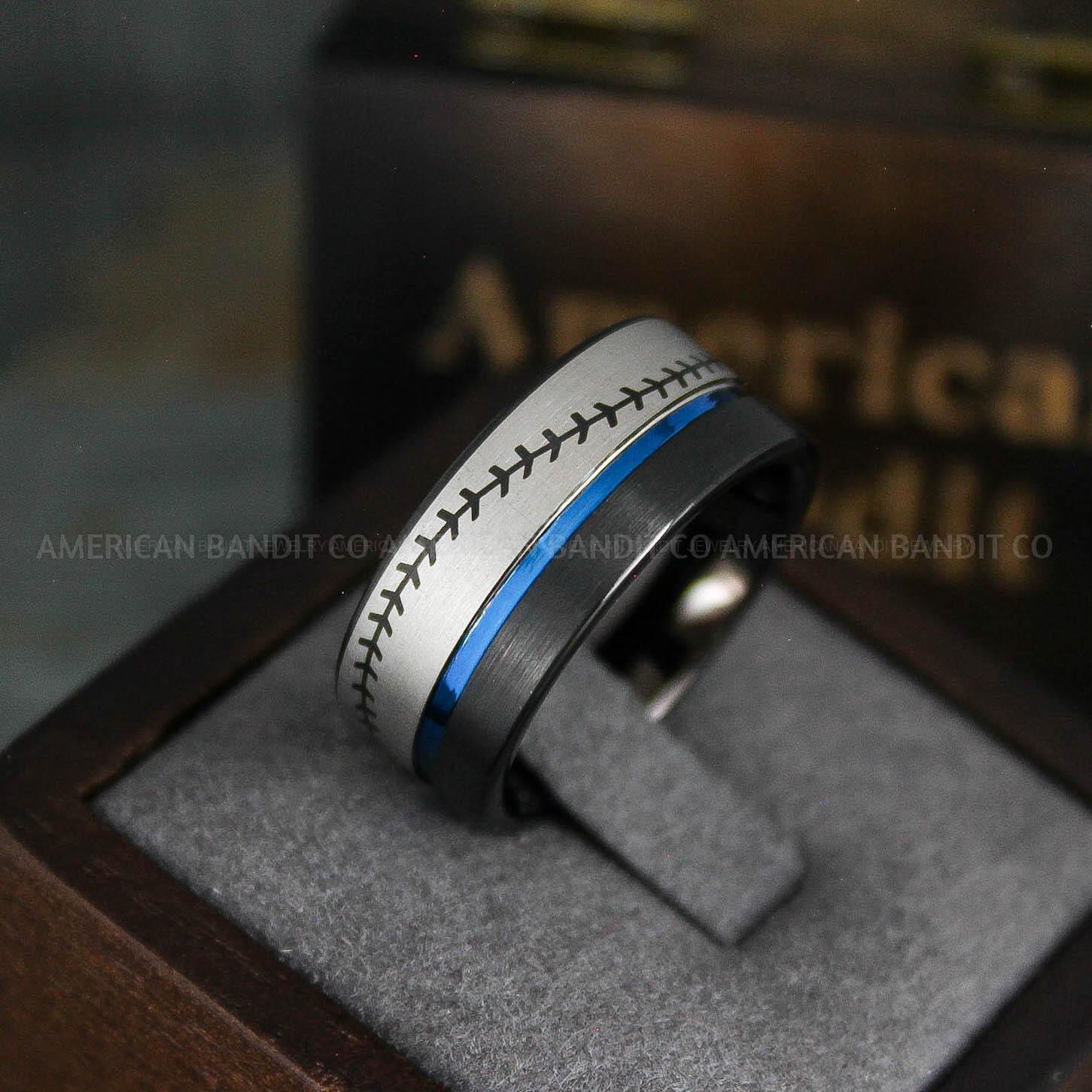 IMG_5584 Baseball Ring, Baseball Wedding Ring, Baseball Wedding Band, Black Ring, Black Wedding Band, Black Baseball Wedding Band, Baseball Jewelry - Image 1