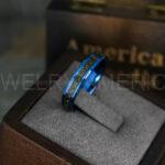 Blue Wedding Band, Blue Wedding Ring, Blue Tungsten Ring with Black Carbon Fiber Inlay, 4mm Blue Ring