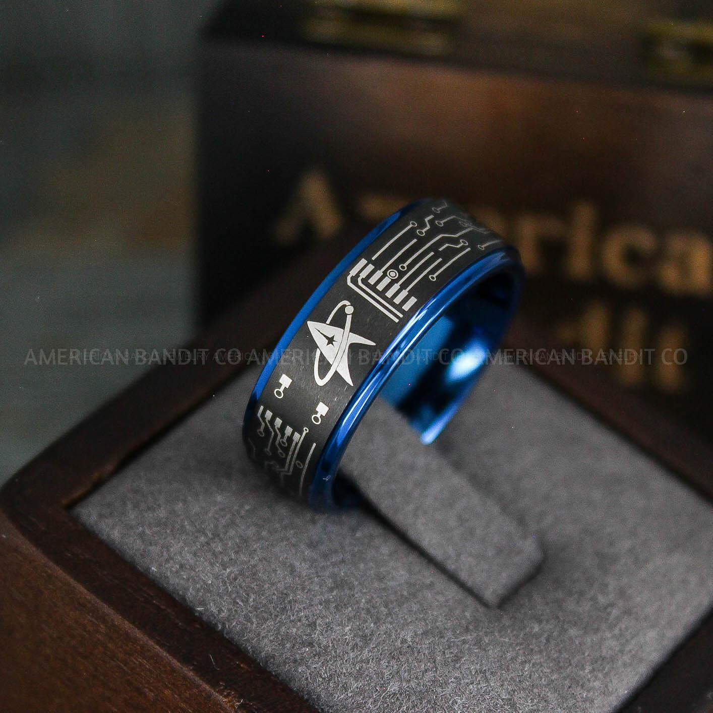 IMG_5588 Star Trek Ring, Star Trek Wedding Band, Black Star Trek Wedding Ring, Star Trek Wedding Ring, Star Trek Jewelry - Image 1