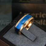Rose Gold Wedding Band, Blue Wedding Ring, Rose Gold Tungsten Ring, Rose Gold Tungsten Wedding Band - Image 3