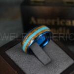 Turquoise Ring, Whiskey Barrel Wood Ring, Turquoise Wedding Band, Galaxy Ring, Galaxy Wedding Band, Crushed Turquoise Wedding Ring