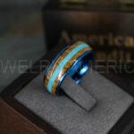 Turquoise Ring, Whiskey Barrel Wood Ring, Turquoise Wedding Band, Galaxy Ring, Galaxy Wedding Band, Crushed Turquoise Wedding Ring - Image 3